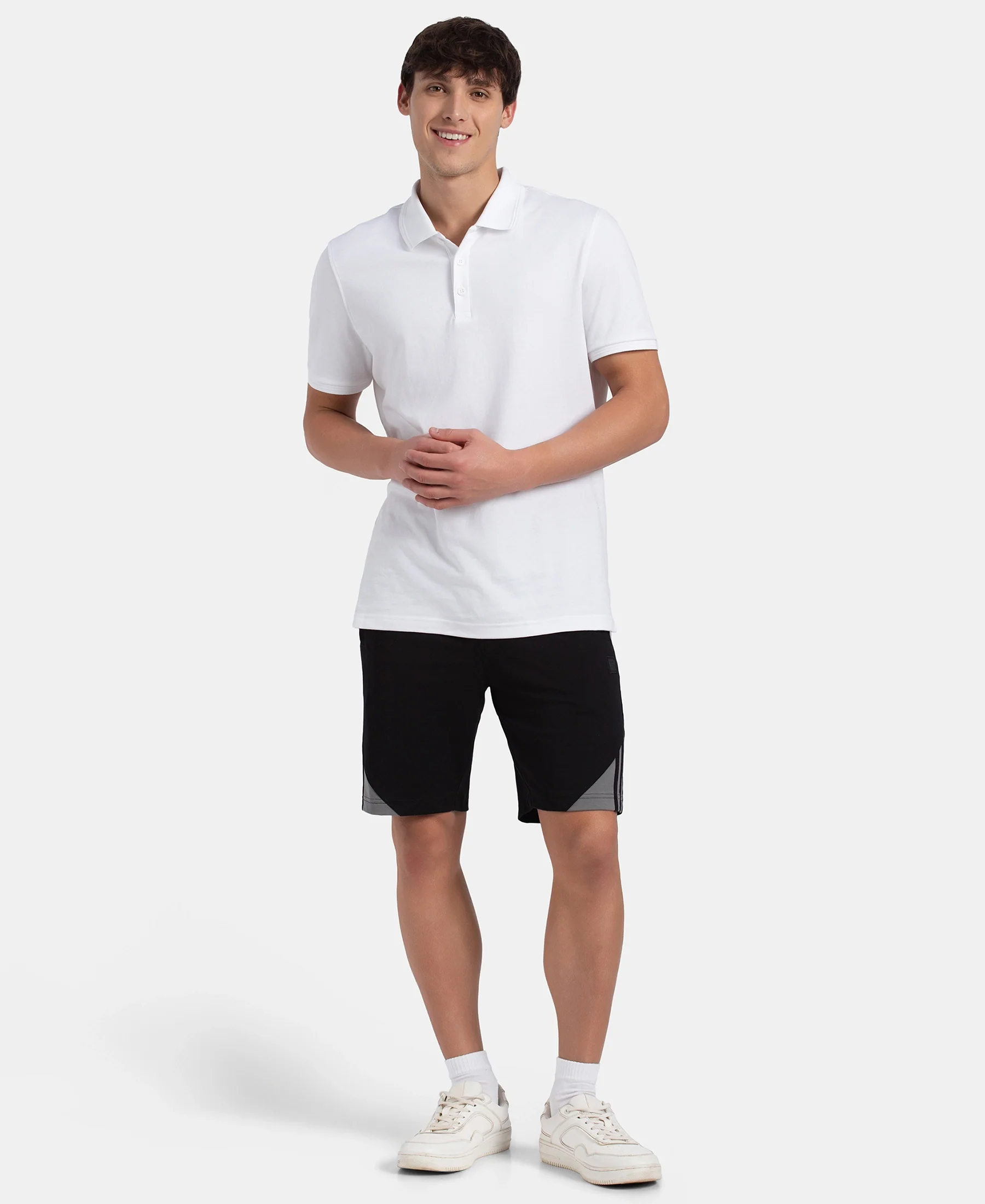 Super Combed Cotton Rich Straight Fit Shorts with Zipper Pockets - Black & Performance Grey - Image 6