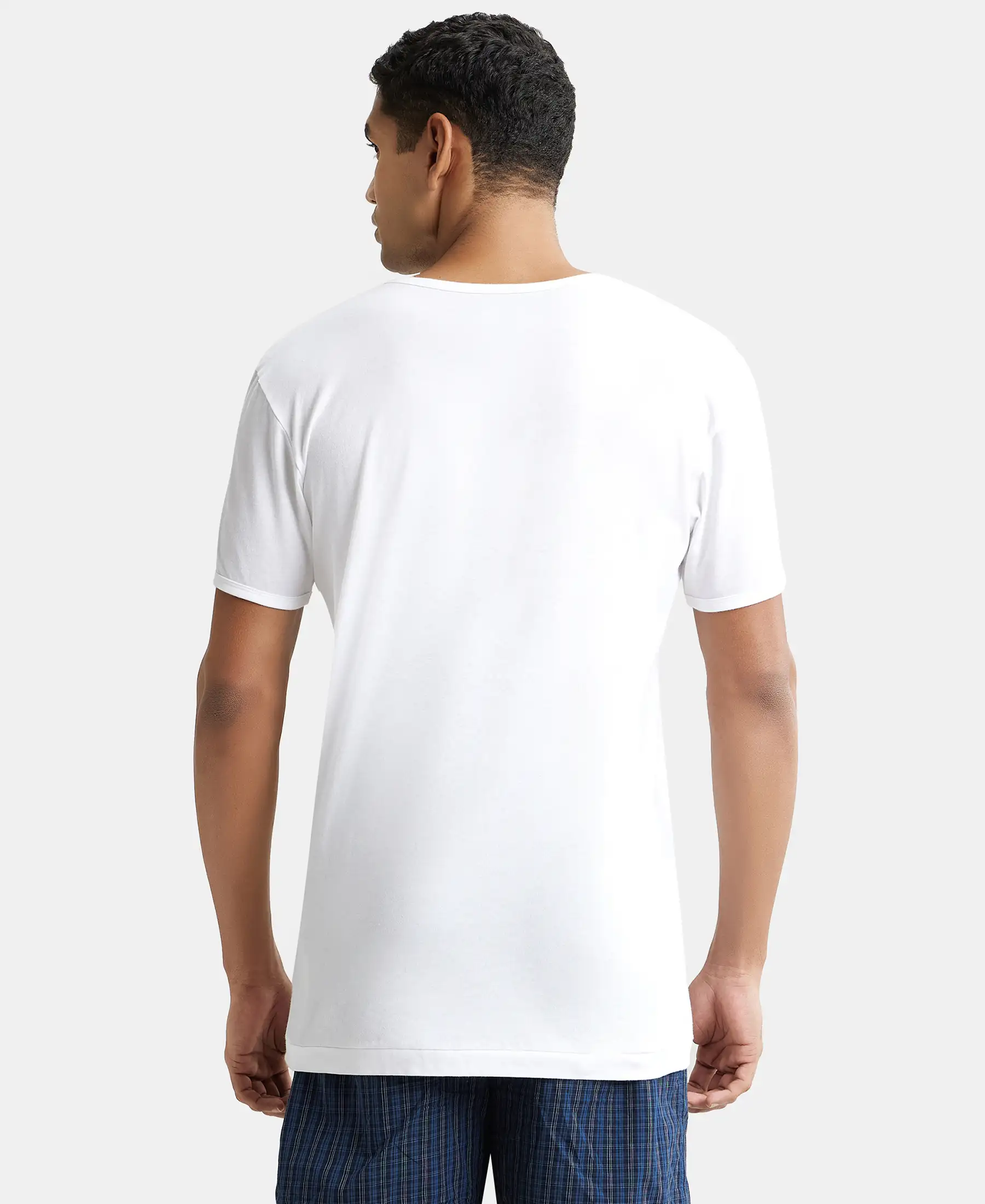 Super Combed Cotton Round Neck Half Sleeved Vest - White (Pack of 2) - Image 3