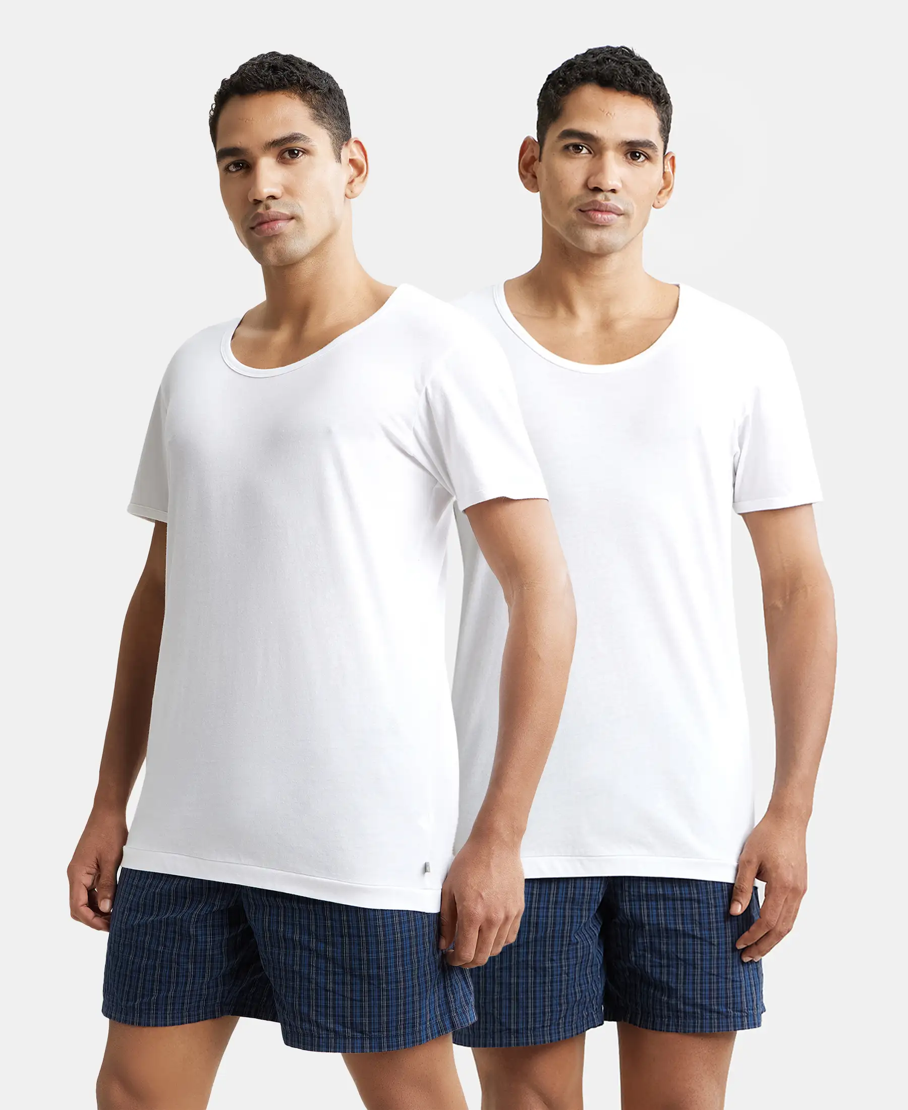 Super Combed Cotton Round Neck Half Sleeved Vest - White (Pack of 2) - Image 5