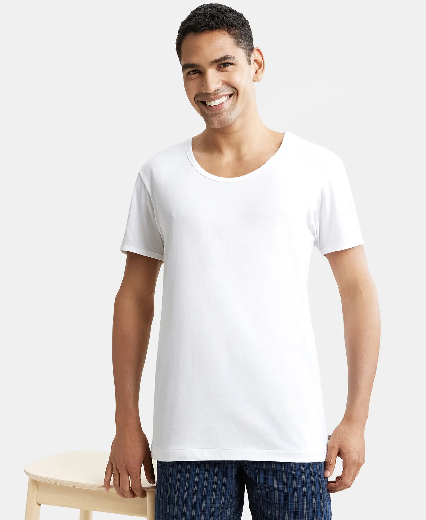 Super Combed Cotton Round Neck Half Sleeved Vest - White (Pack of 2) - Image 7
