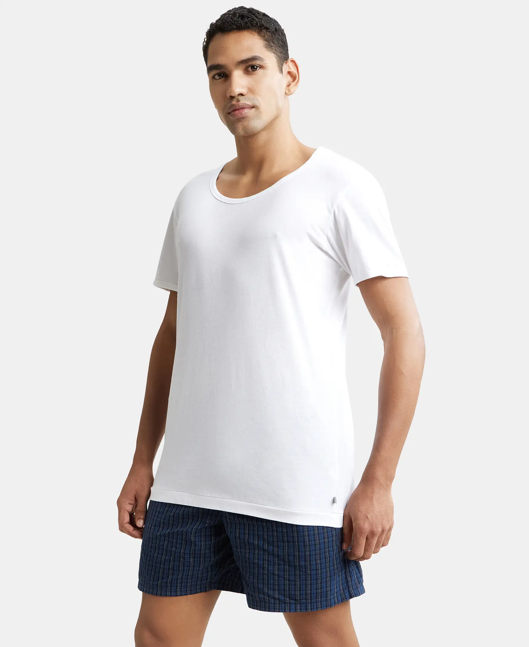 Super Combed Cotton Round Neck Half Sleeved Vest - White (Pack of 2) - Image 8