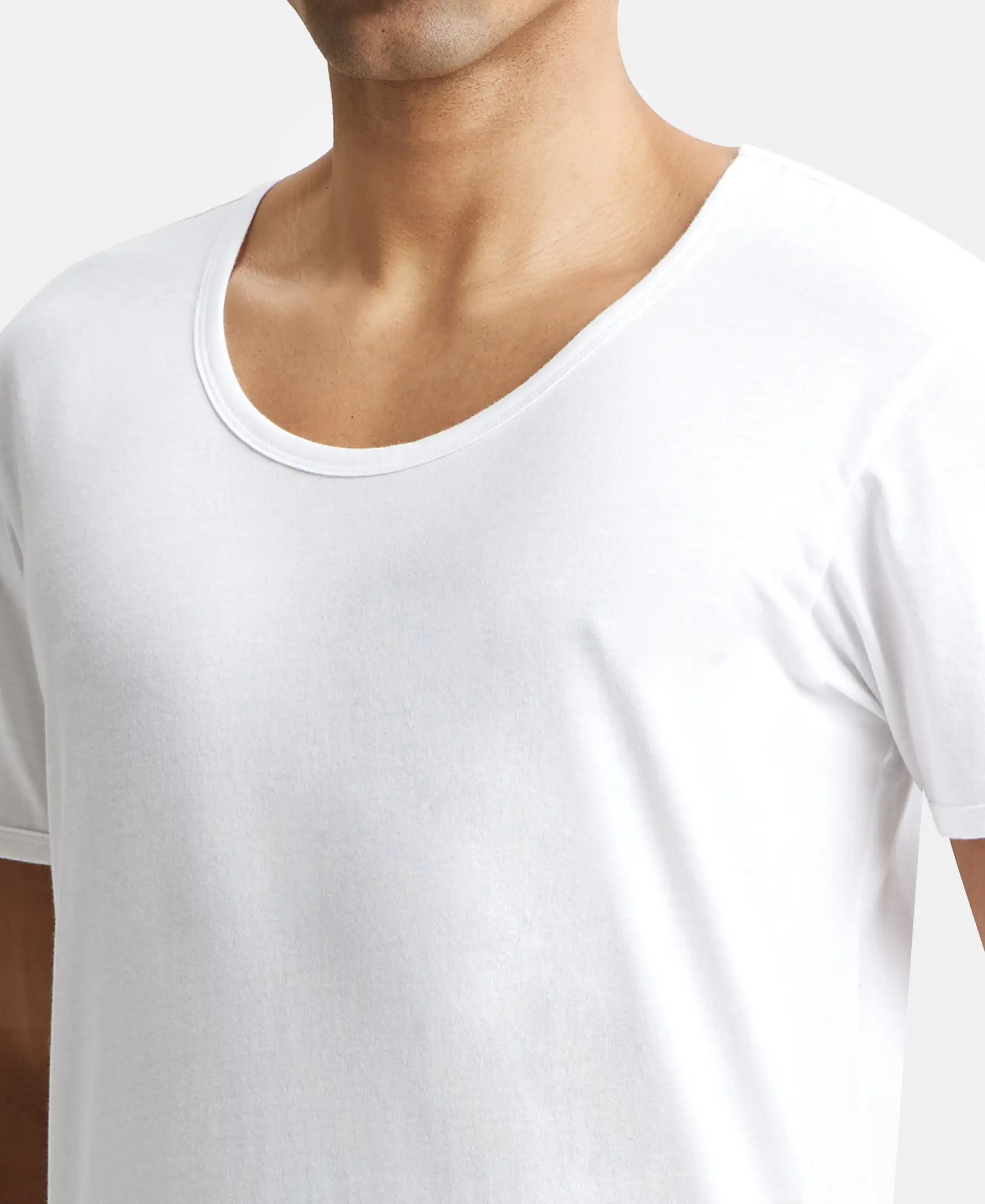 Super Combed Cotton Round Neck Half Sleeved Vest - White (Pack of 2) - Image 9