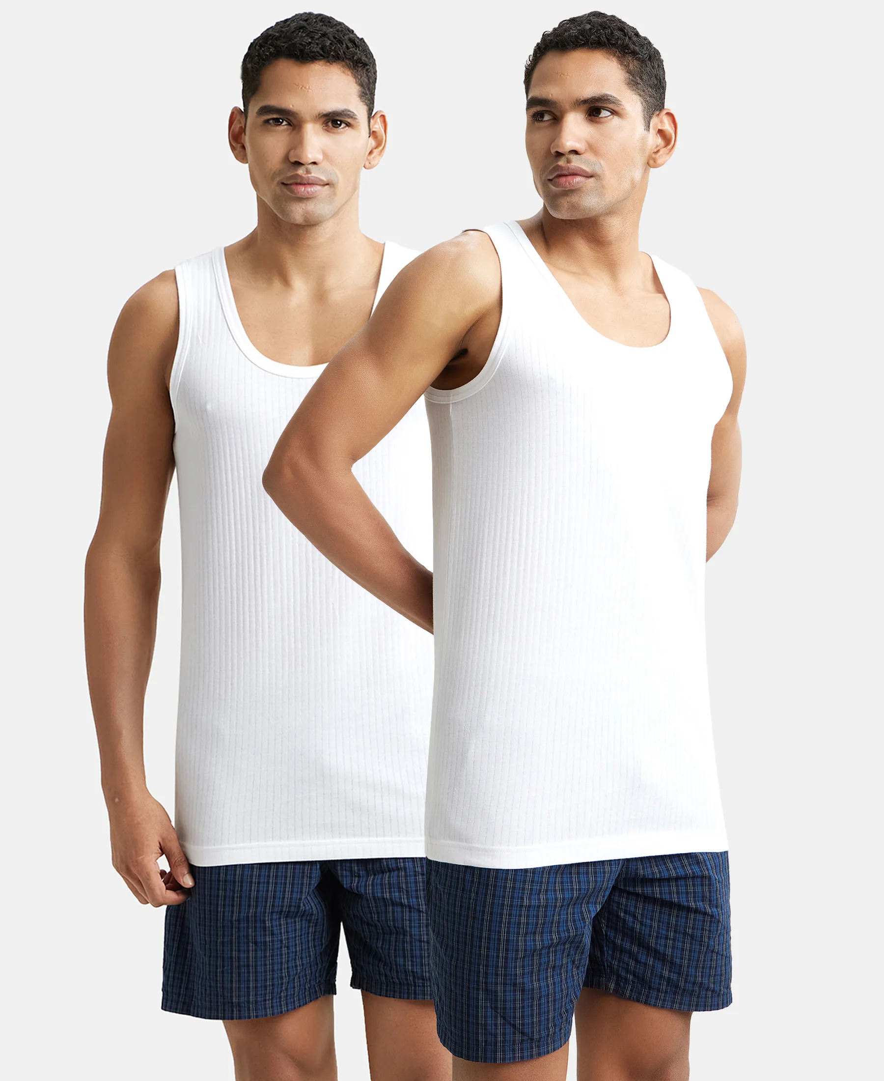 Super Combed Cotton Round Neck Sleeveless Vest - White (Pack of 2) - Image 5
