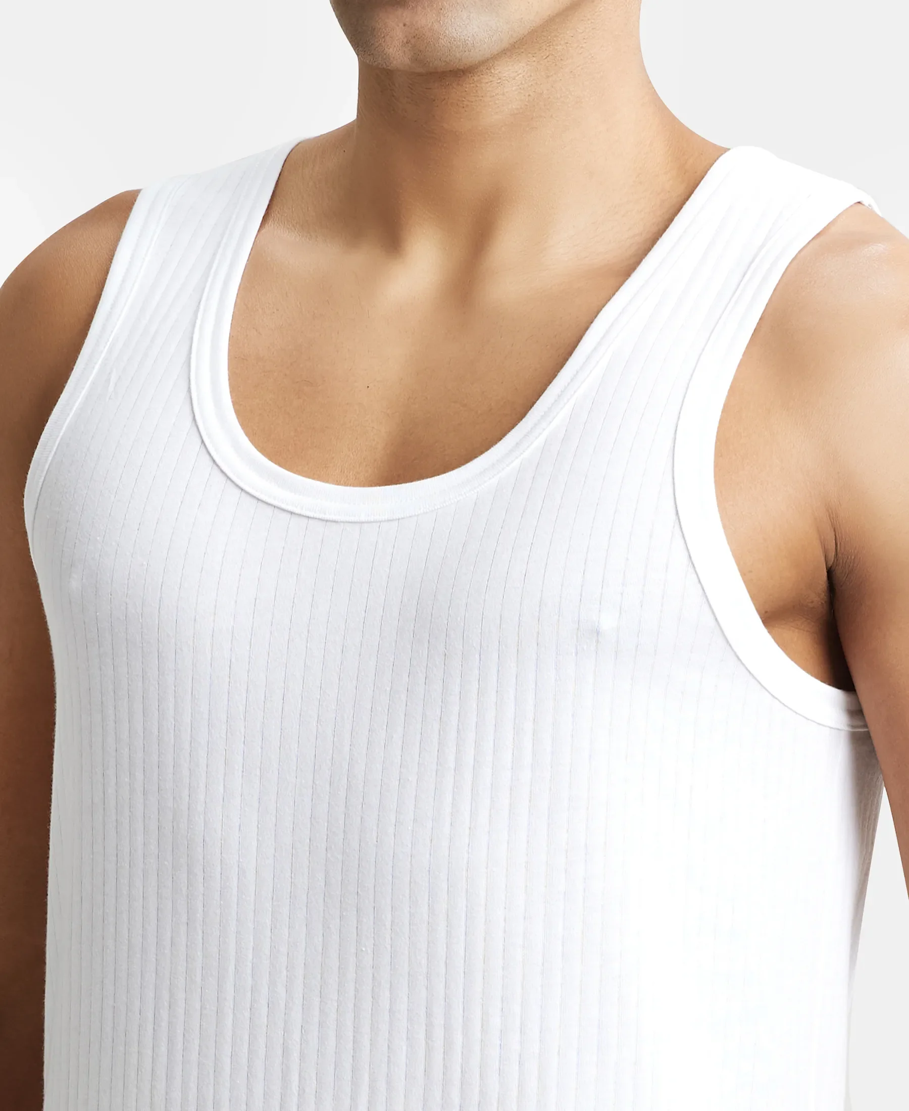 Super Combed Cotton Round Neck Sleeveless Vest - White (Pack of 2) - Image 6