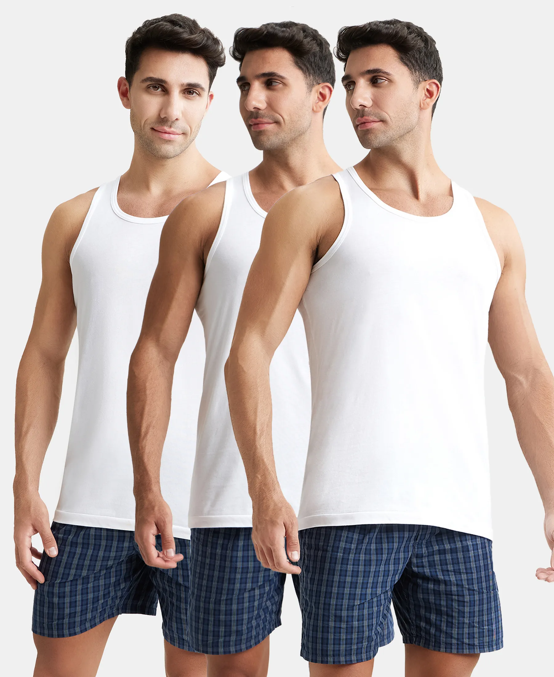 Super Combed Cotton Round Neck Sleeveless Vest - White (Pack of 3) - Image 5