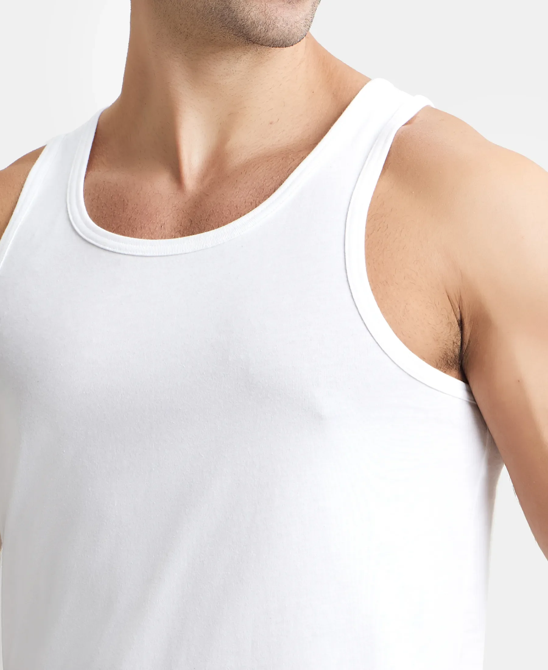 Super Combed Cotton Round Neck Sleeveless Vest - White (Pack of 3) - Image 6