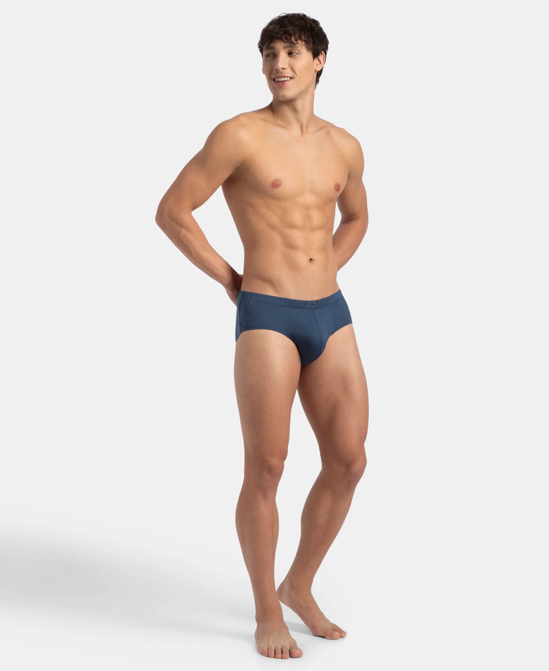 Super Combed Cotton Solid Brief with Ultrasoft Concealed Waistband - Dark Denim - Image 4