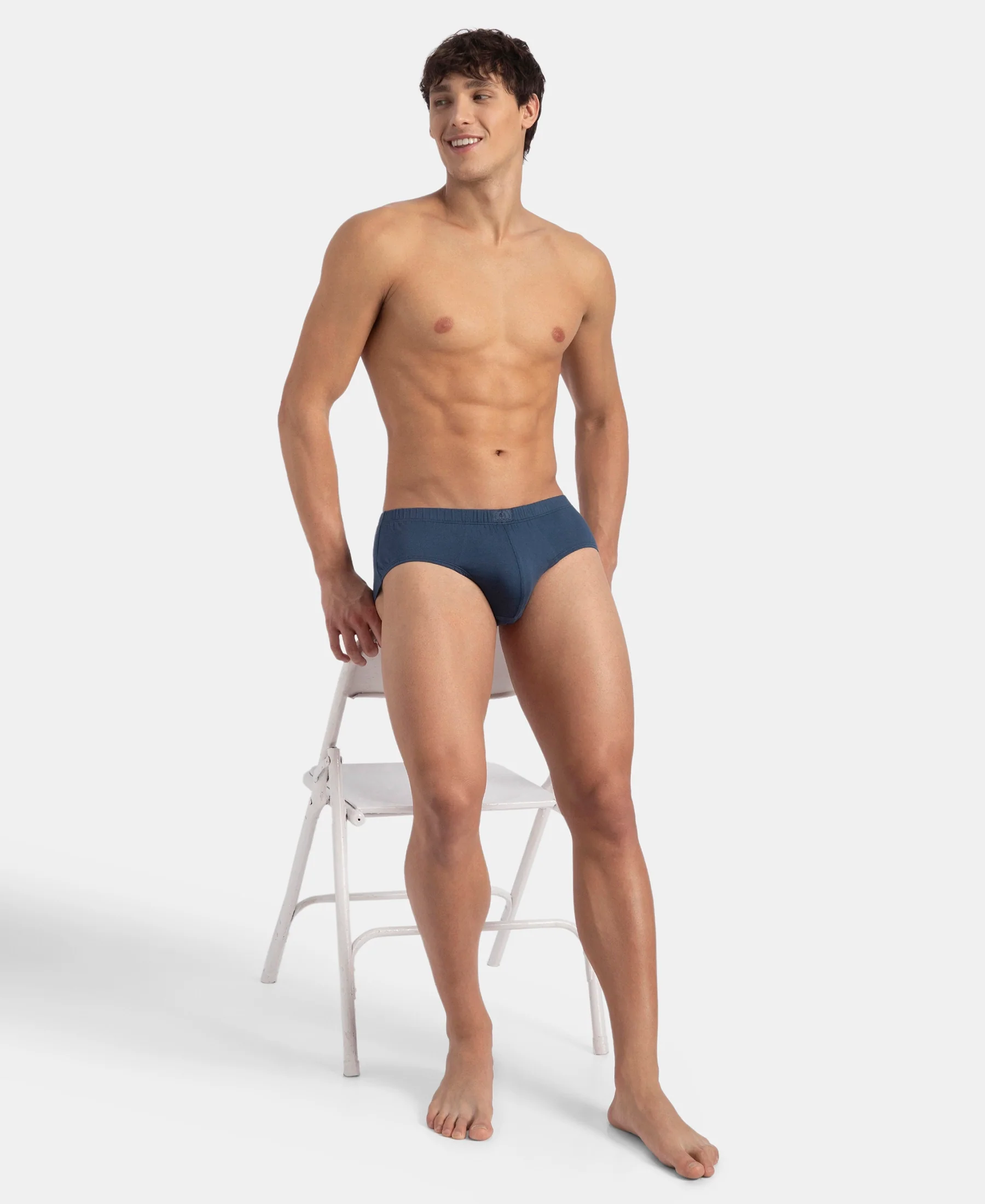 Super Combed Cotton Solid Brief with Ultrasoft Concealed Waistband - Dark Denim - Image 6