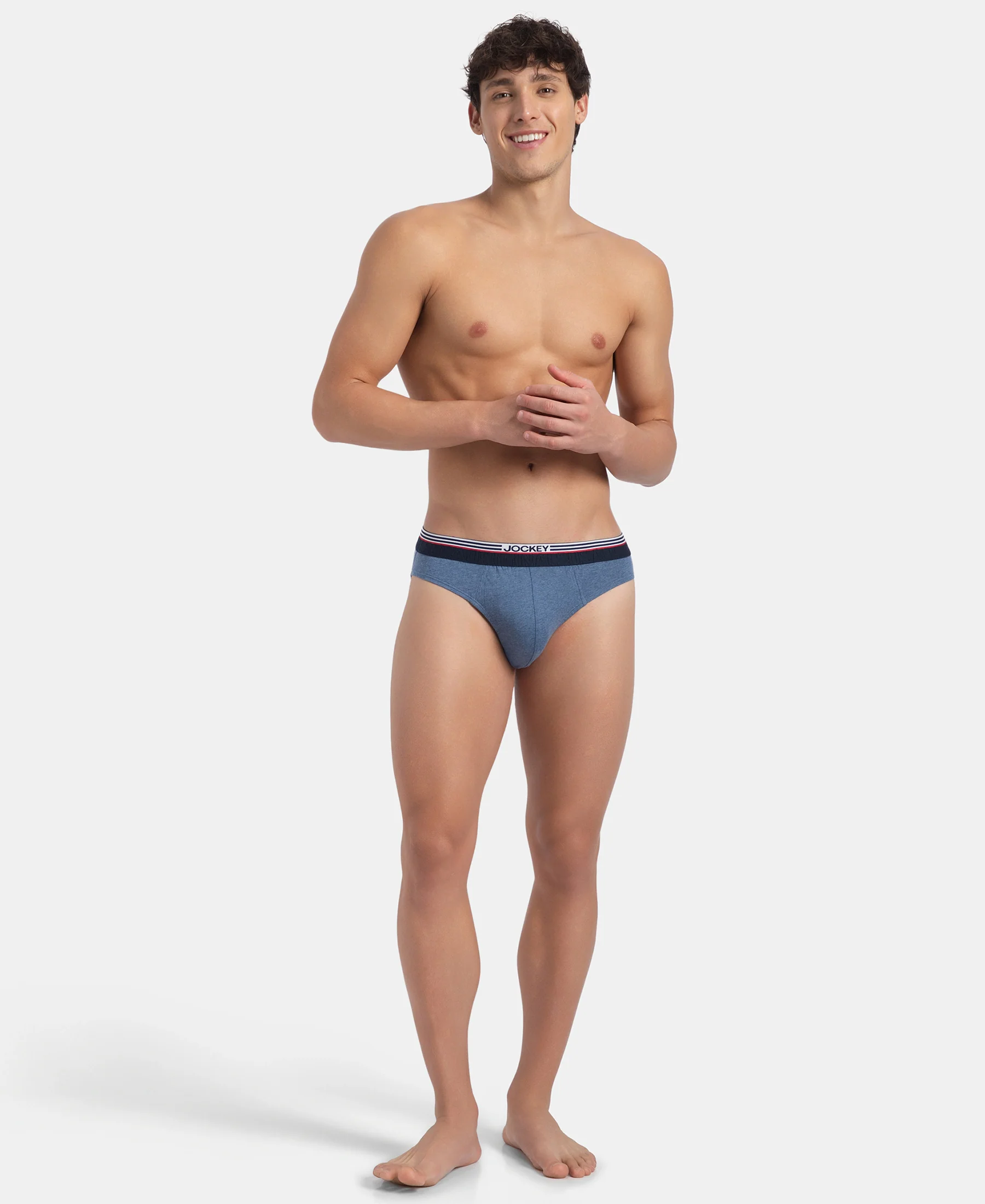 Super Combed Cotton Solid Brief with Ultrasoft Waistband - New Light Denim Melange (Pack of 2) - Image 6