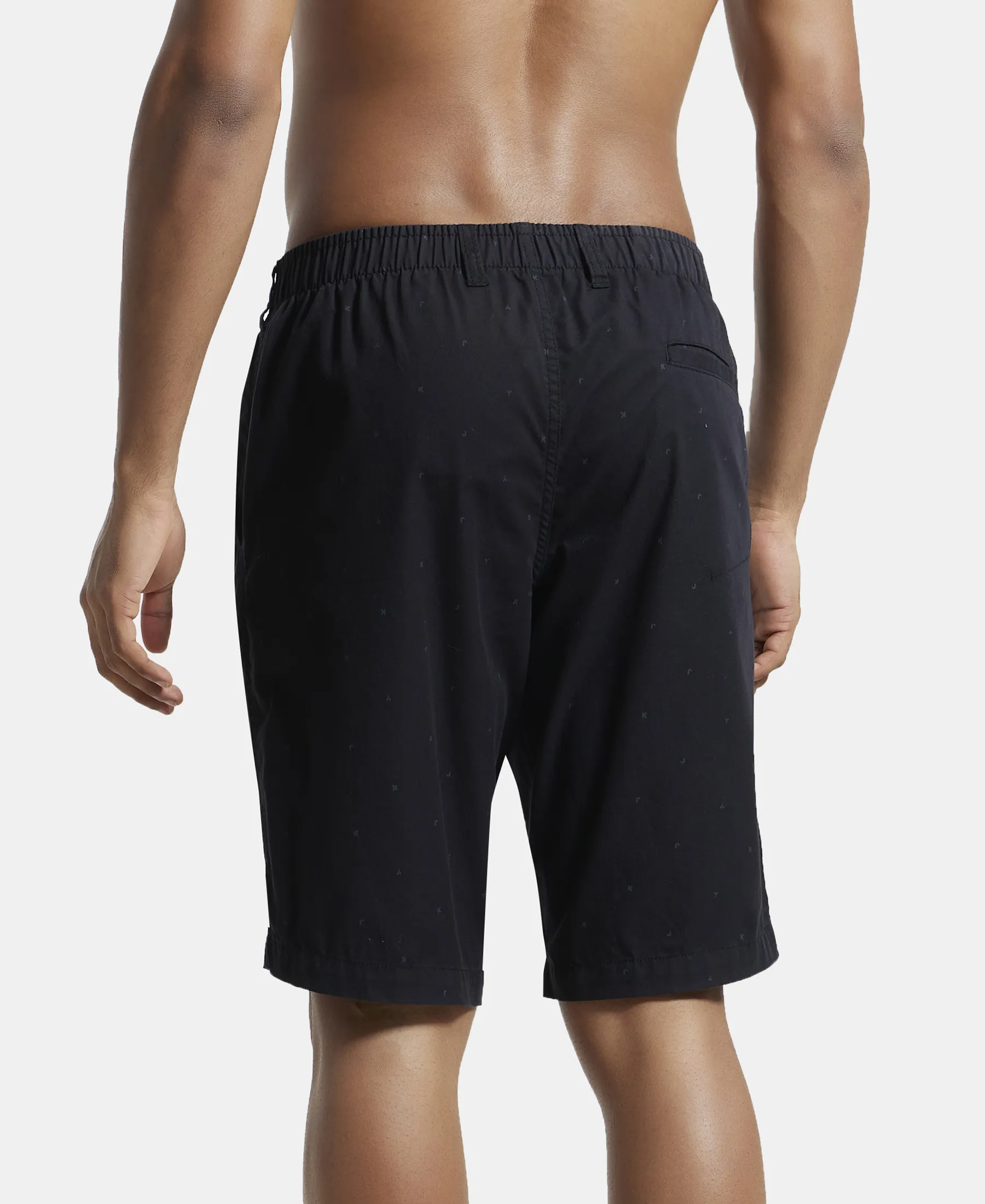 Super Combed Mercerised Cotton Woven Printed Straight Fit Shorts with Side Pockets - Black - Image 3