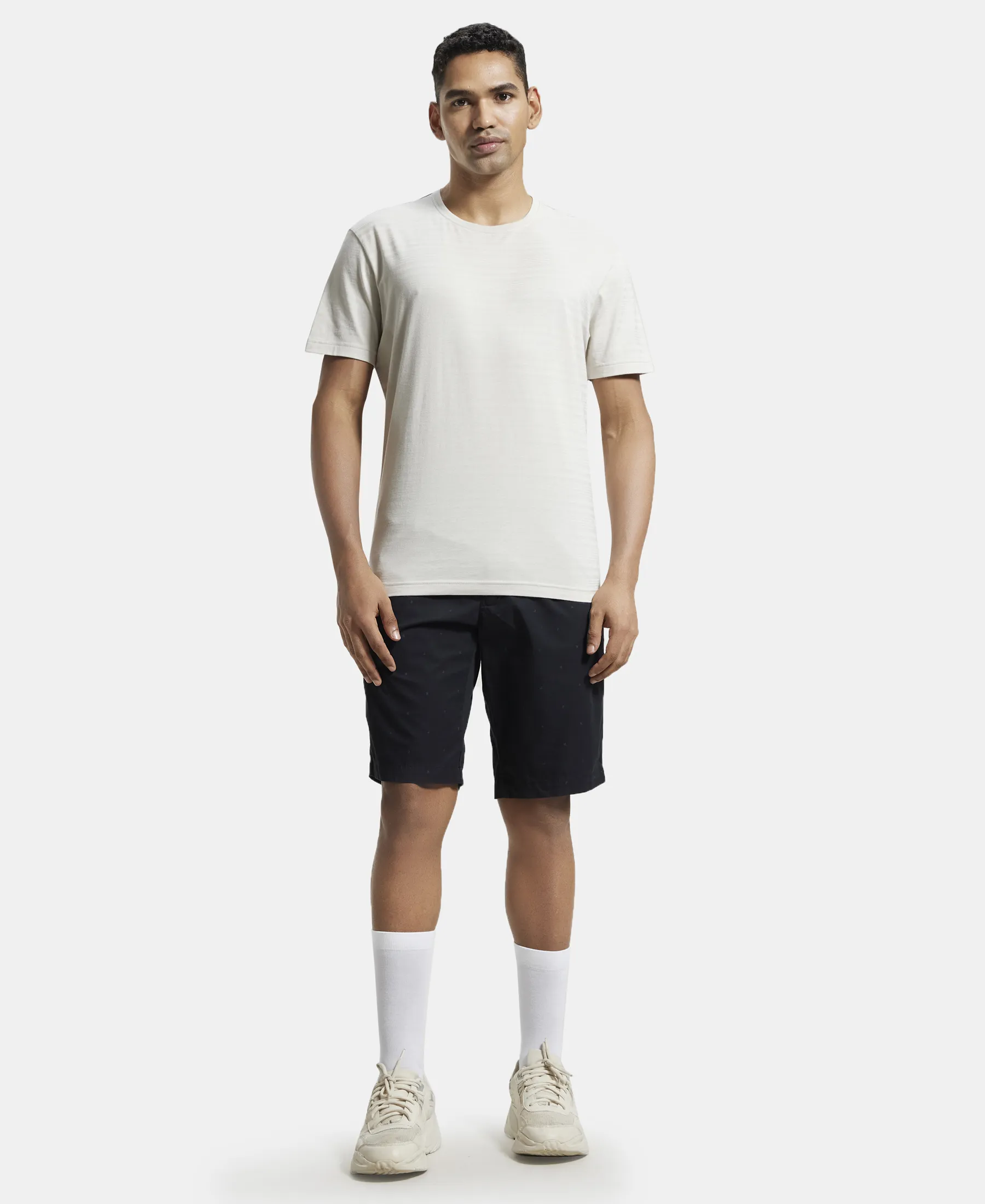 Super Combed Mercerised Cotton Woven Printed Straight Fit Shorts with Side Pockets - Black - Image 4