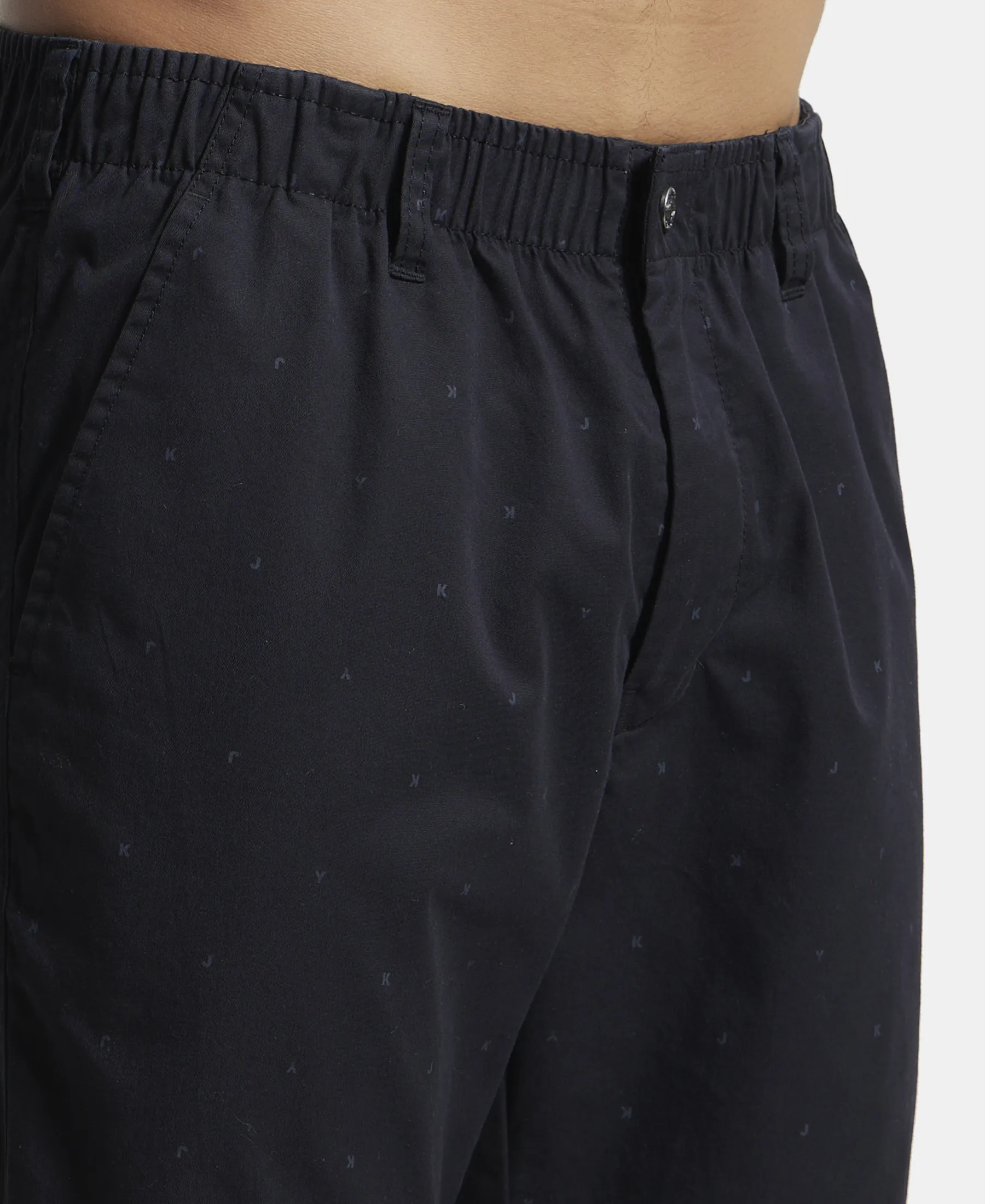 Super Combed Mercerised Cotton Woven Printed Straight Fit Shorts with Side Pockets - Black - Image 7