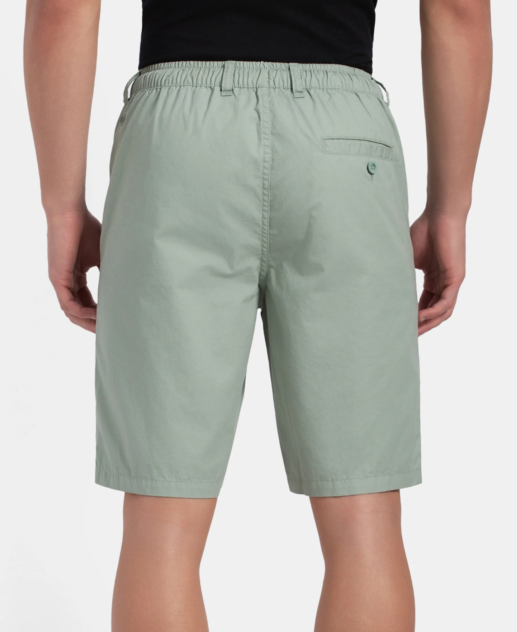 Super Combed Mercerised Cotton Woven Straight Fit Shorts with Side Pockets - Iceberg Green - Image 3