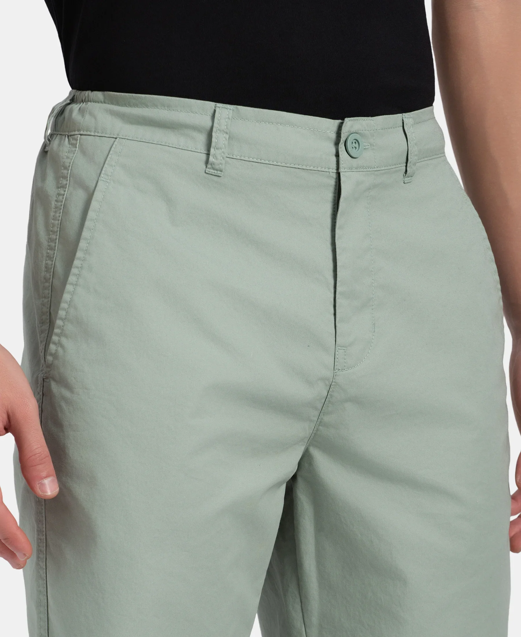Super Combed Mercerised Cotton Woven Straight Fit Shorts with Side Pockets - Iceberg Green - Image 7
