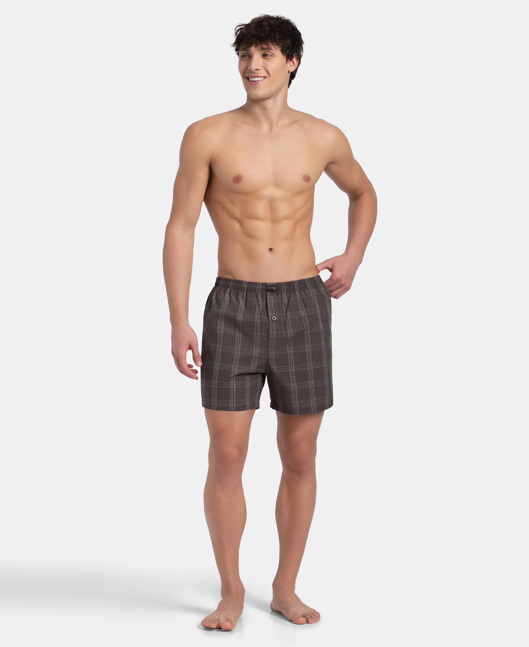 Super Combed Mercerized Cotton Woven Checkered Inner Boxers with Ultrasoft and Durable Inner Waistband - Dark Khaki & Sepia (Pack of 2) - Image 10