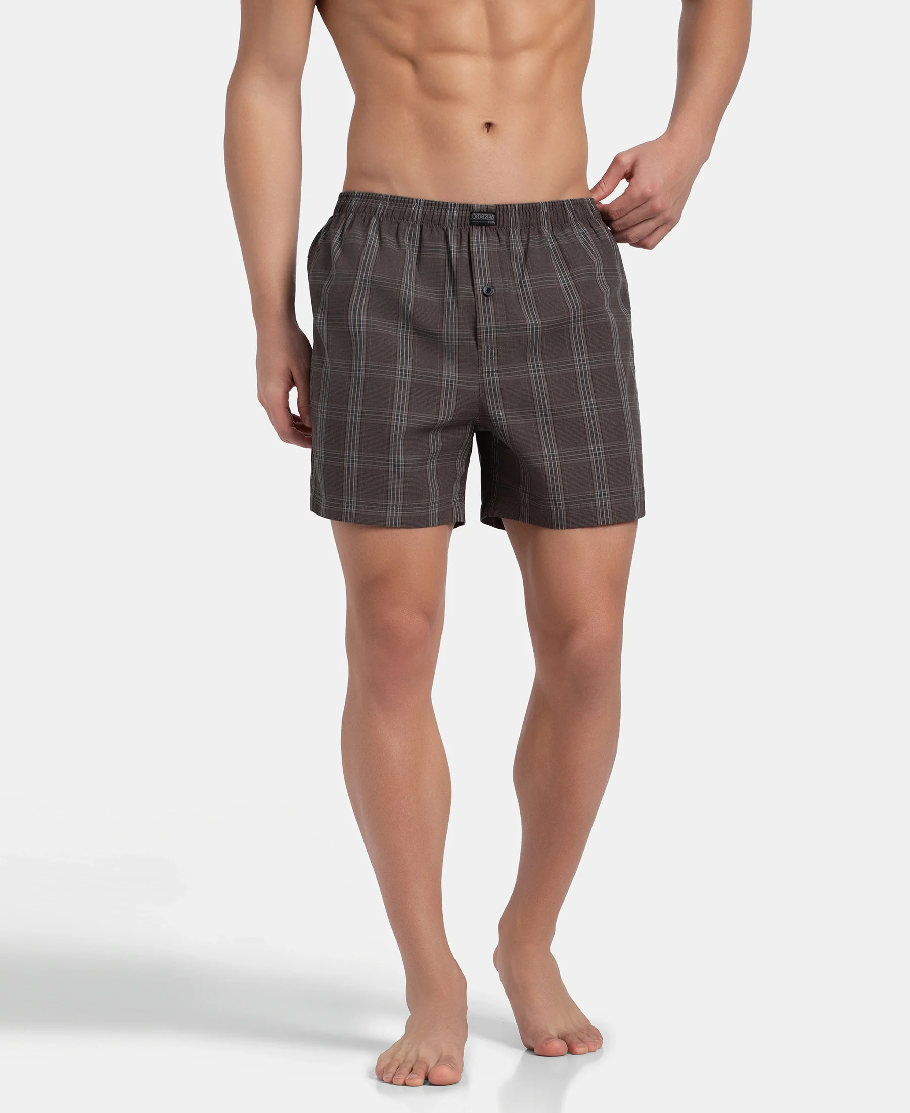 Super Combed Mercerized Cotton Woven Checkered Inner Boxers with Ultrasoft and Durable Inner Waistband - Dark Khaki & Sepia (Pack of 2) - Image 12
