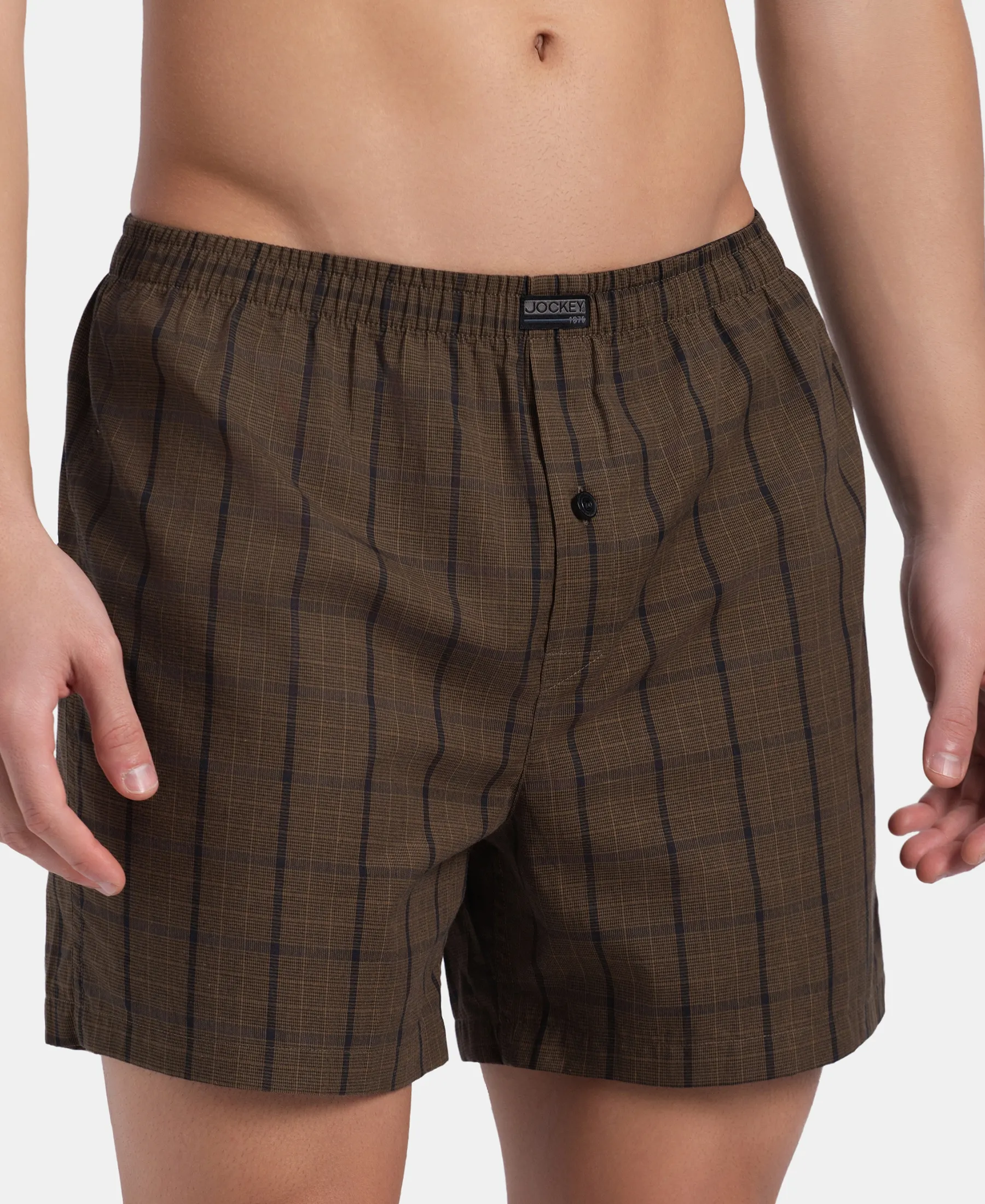 Super Combed Mercerized Cotton Woven Checkered Inner Boxers with Ultrasoft and Durable Inner Waistband - Dark Khaki & Sepia (Pack of 2) - Image 13