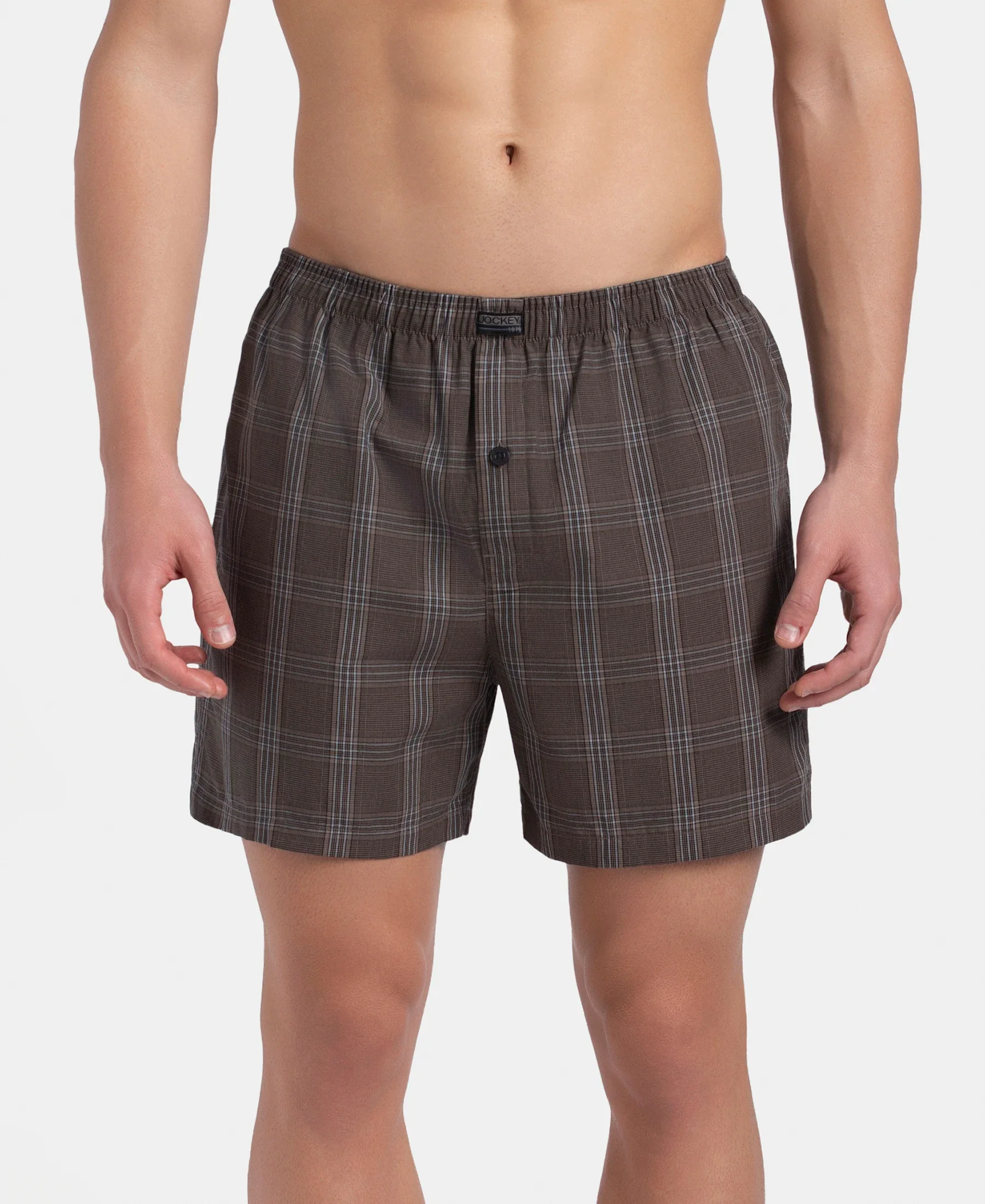 Super Combed Mercerized Cotton Woven Checkered Inner Boxers with Ultrasoft and Durable Inner Waistband - Dark Khaki & Sepia (Pack of 2) - Image 3