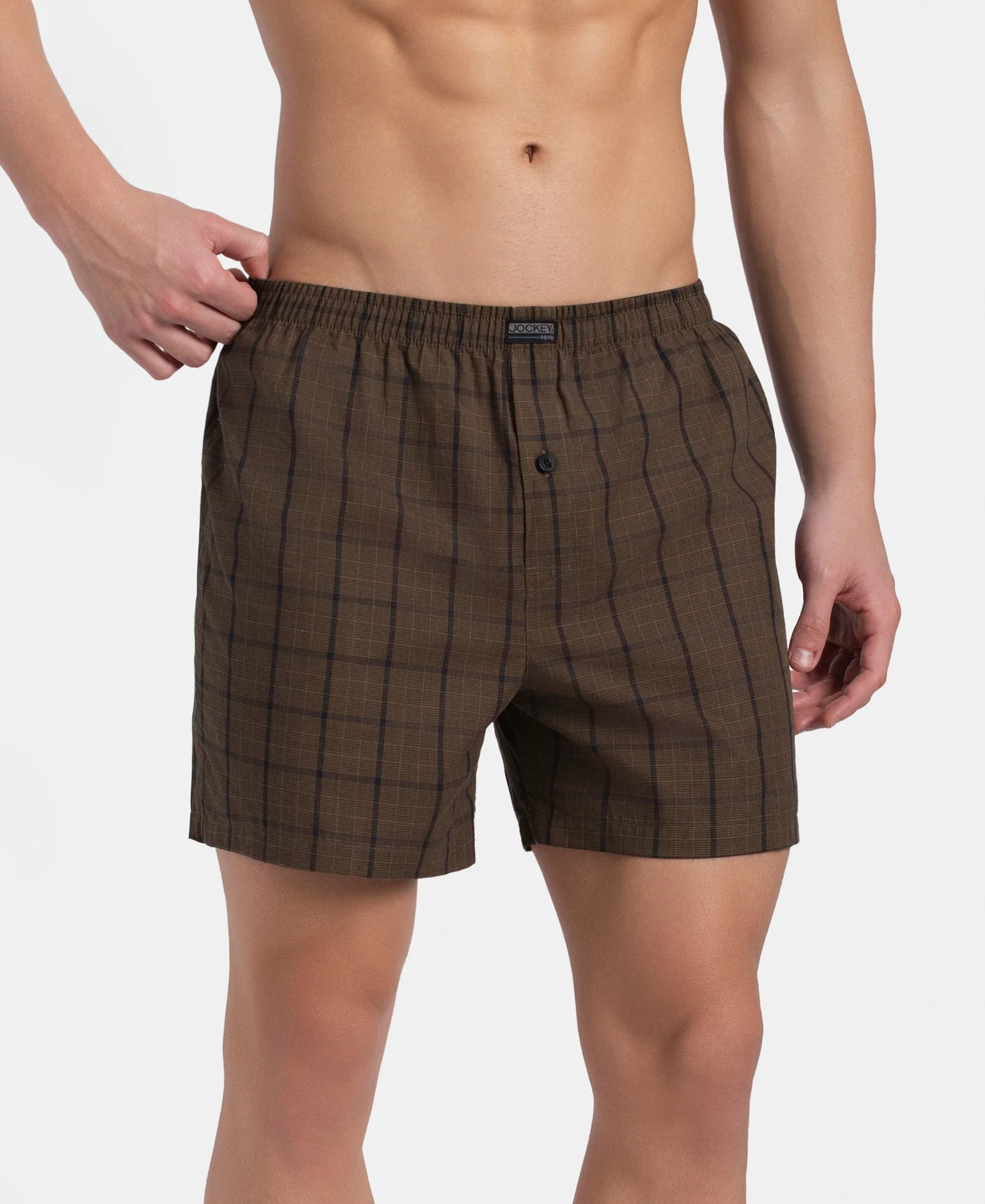 Super Combed Mercerized Cotton Woven Checkered Inner Boxers with Ultrasoft and Durable Inner Waistband - Dark Khaki & Sepia (Pack of 2) - Image 4