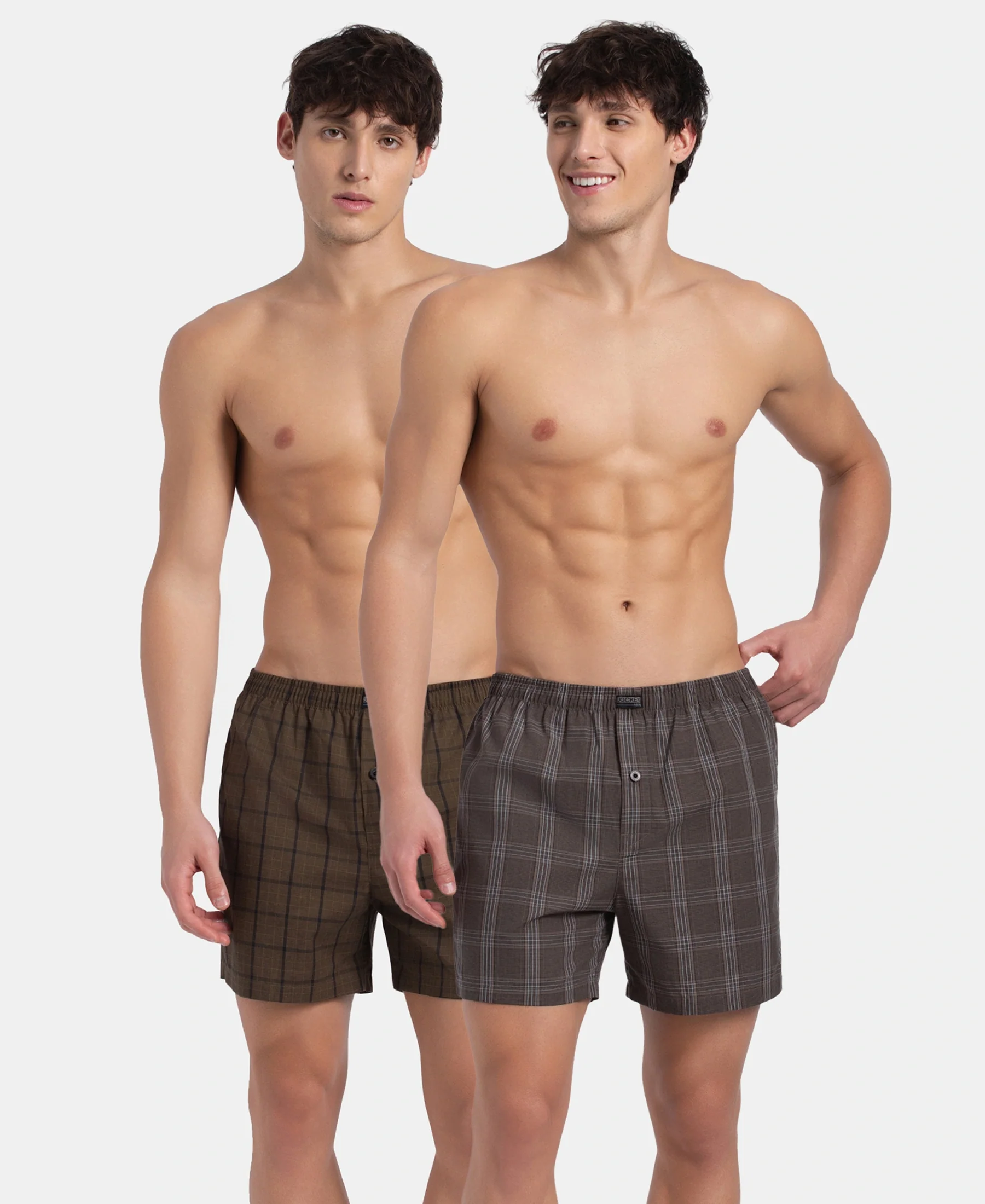 Super Combed Mercerized Cotton Woven Checkered Inner Boxers with Ultrasoft and Durable Inner Waistband - Dark Khaki & Sepia (Pack of 2) - Image 5