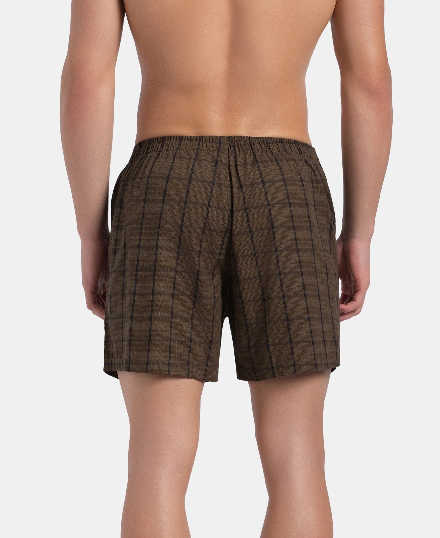 Super Combed Mercerized Cotton Woven Checkered Inner Boxers with Ultrasoft and Durable Inner Waistband - Dark Khaki & Sepia (Pack of 2) - Image 7