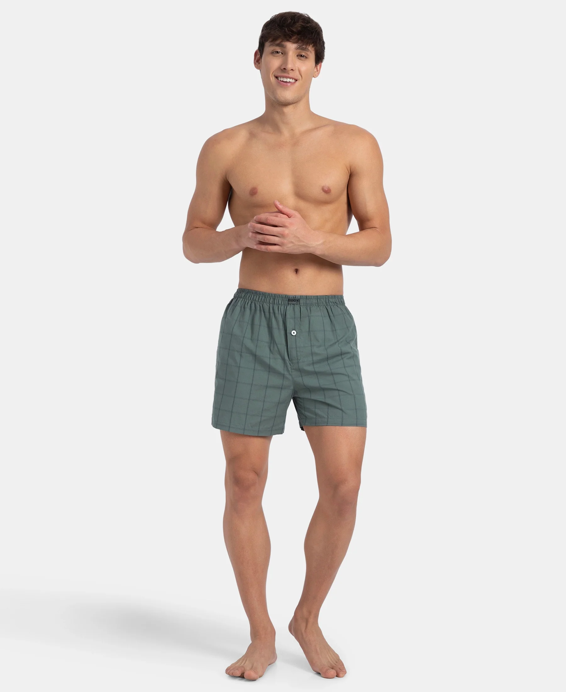 Super Combed Mercerized Cotton Woven Checkered Inner Boxers with Ultrasoft and Durable Inner Waistband - Monument & Dark Forest (Pack of 2) - Image 10