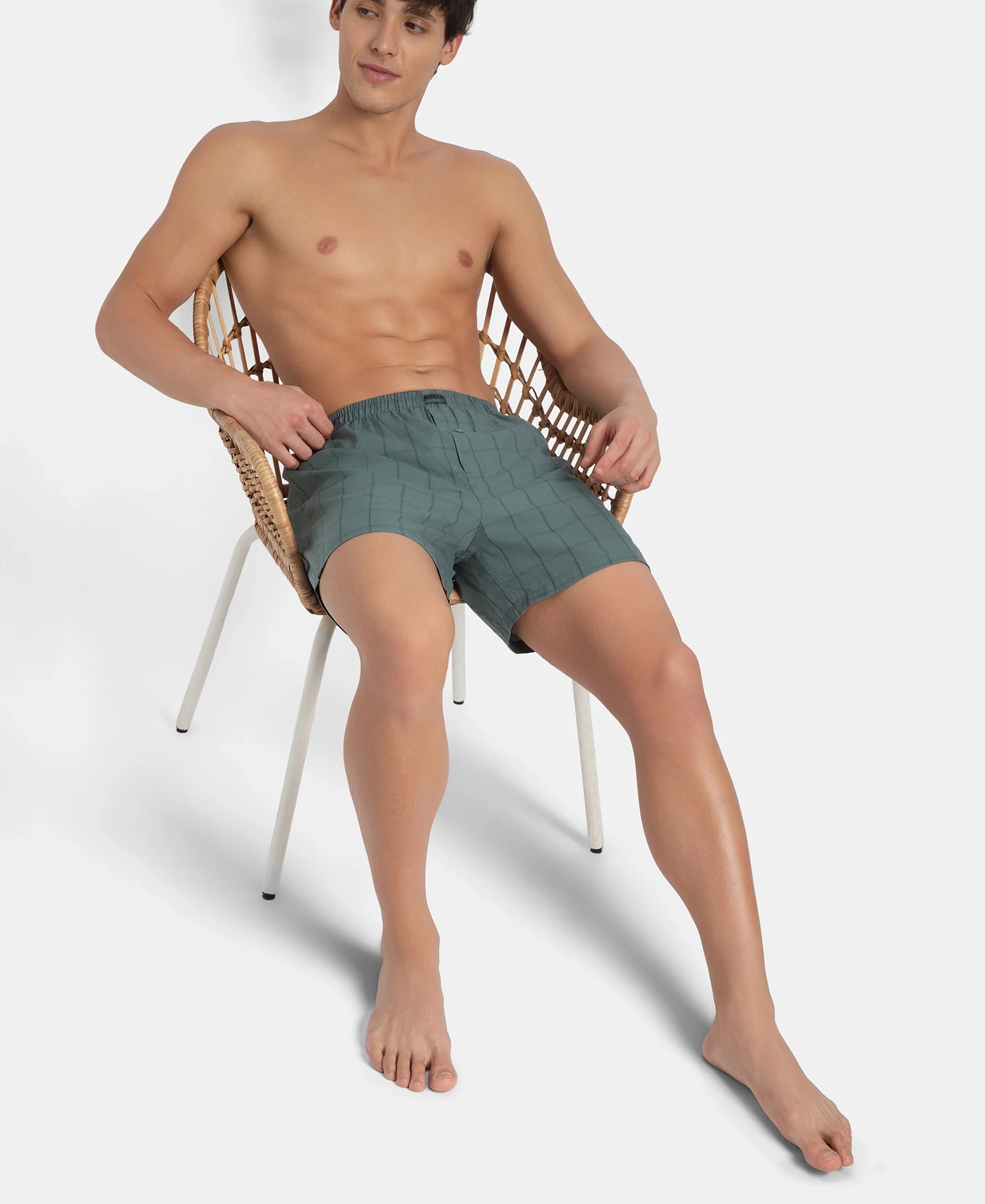 Super Combed Mercerized Cotton Woven Checkered Inner Boxers with Ultrasoft and Durable Inner Waistband - Monument & Dark Forest (Pack of 2) - Image 12