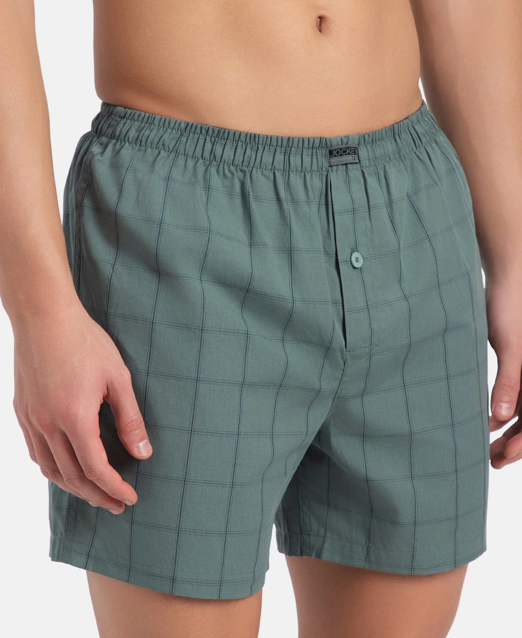 Super Combed Mercerized Cotton Woven Checkered Inner Boxers with Ultrasoft and Durable Inner Waistband - Monument & Dark Forest (Pack of 2) - Image 14