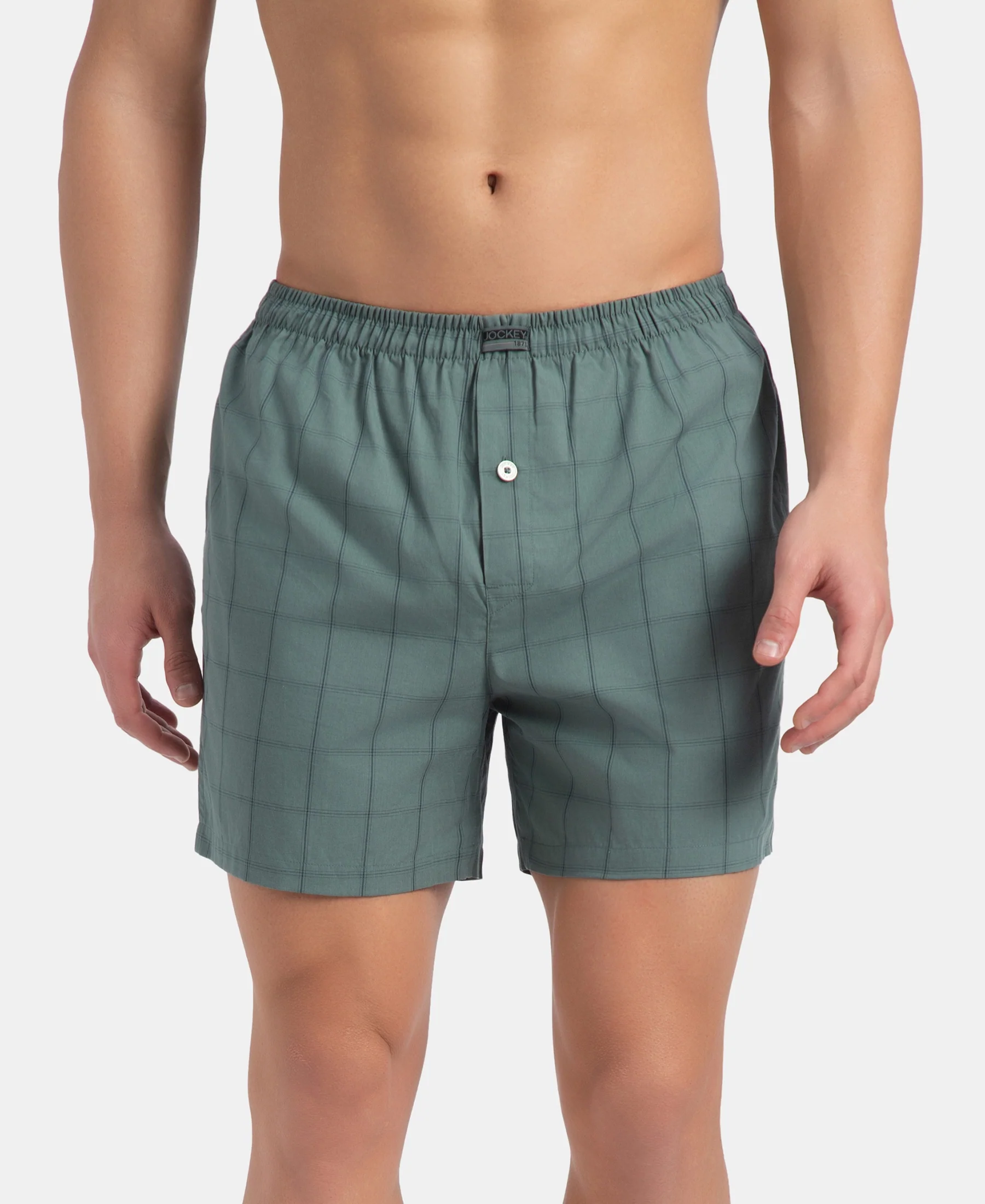 Super Combed Mercerized Cotton Woven Checkered Inner Boxers with Ultrasoft and Durable Inner Waistband - Monument & Dark Forest (Pack of 2) - Image 3
