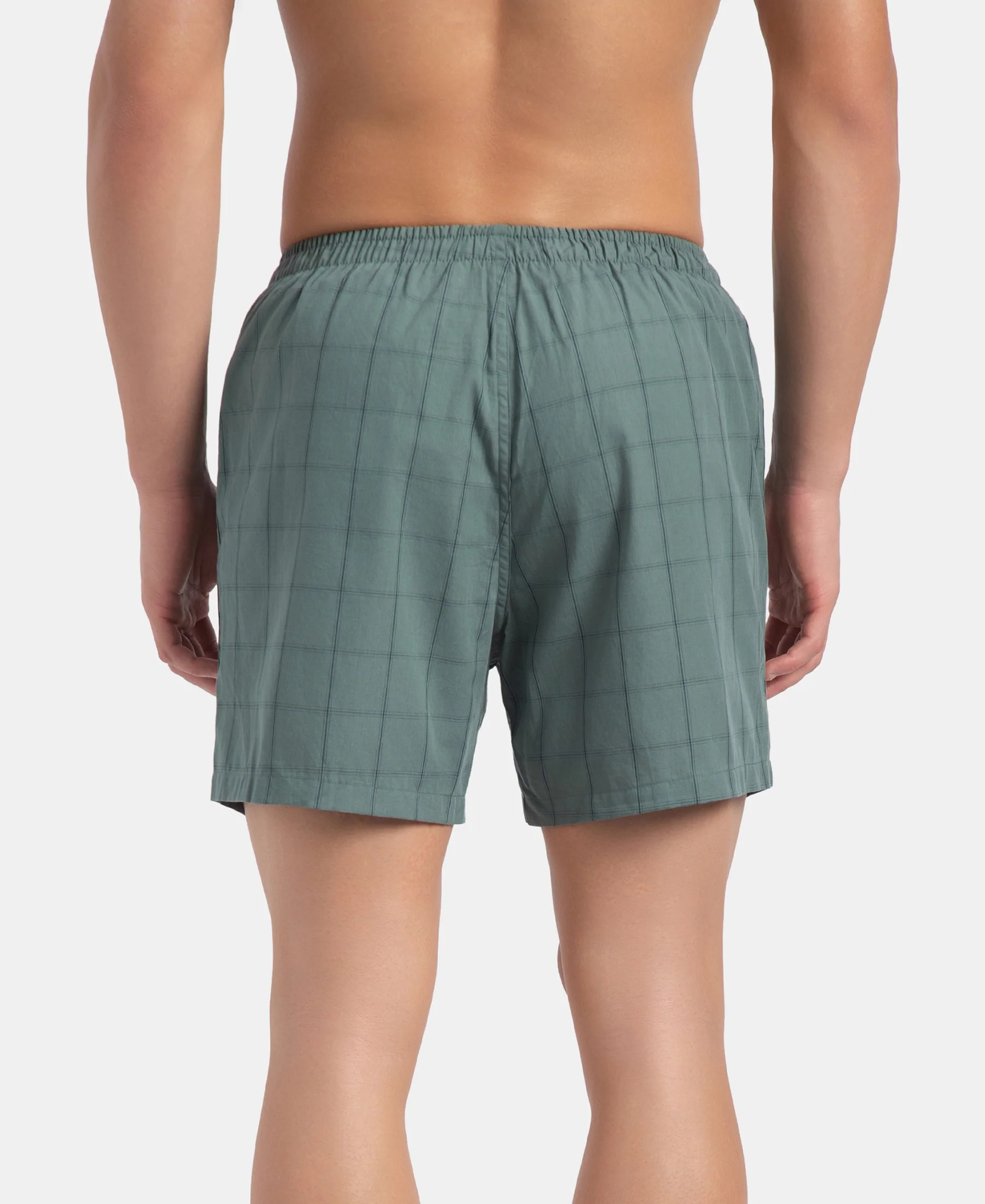 Super Combed Mercerized Cotton Woven Checkered Inner Boxers with Ultrasoft and Durable Inner Waistband - Monument & Dark Forest (Pack of 2) - Image 8