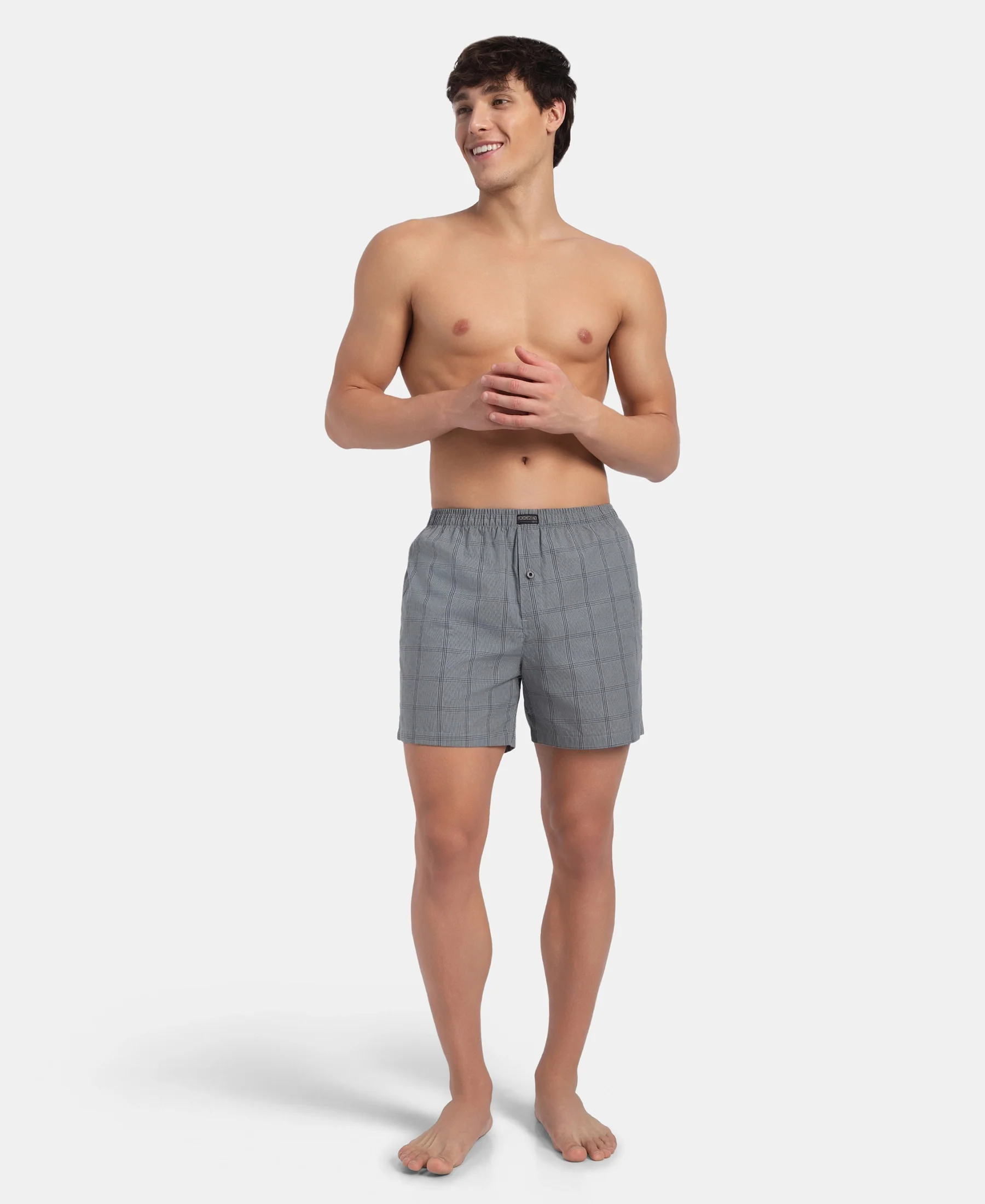 Super Combed Mercerized Cotton Woven Checkered Inner Boxers with Ultrasoft and Durable Inner Waistband - Monument & Dark Forest (Pack of 2) - Image 9