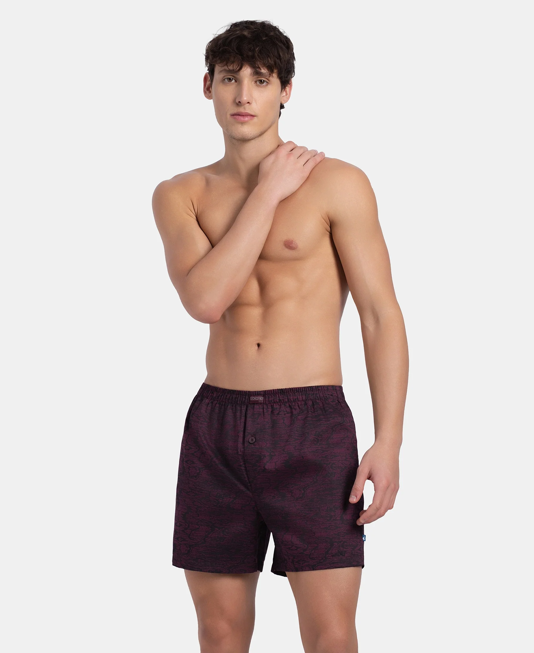 Super Combed Mercerized Cotton Woven Printed Inner Boxers with Ultrasoft and Durable Inner Waistband - Desert Taupe & Mauve Wine (Pack of 2) - Image 11