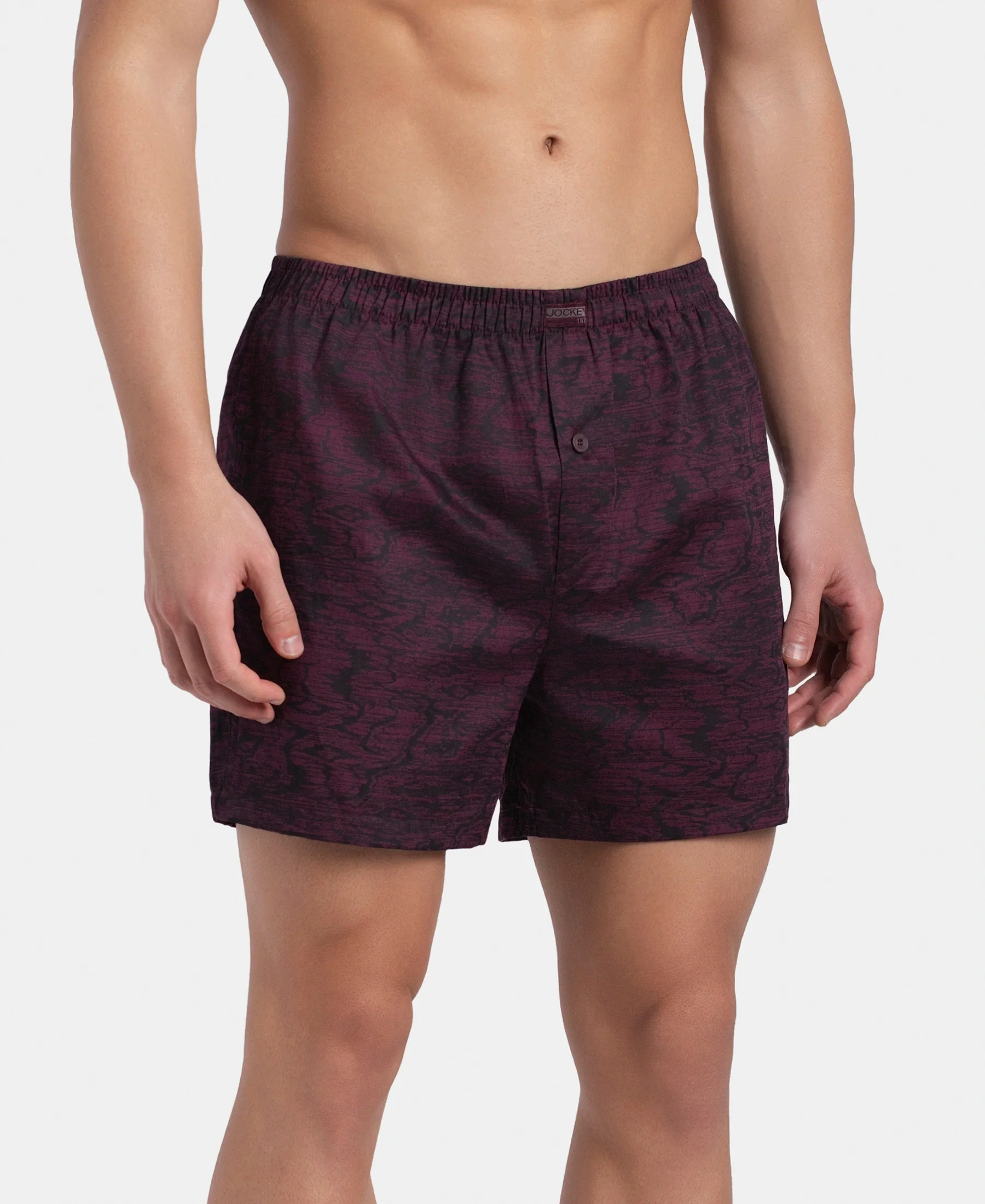 Super Combed Mercerized Cotton Woven Printed Inner Boxers with Ultrasoft and Durable Inner Waistband - Desert Taupe & Mauve Wine (Pack of 2) - Image 4
