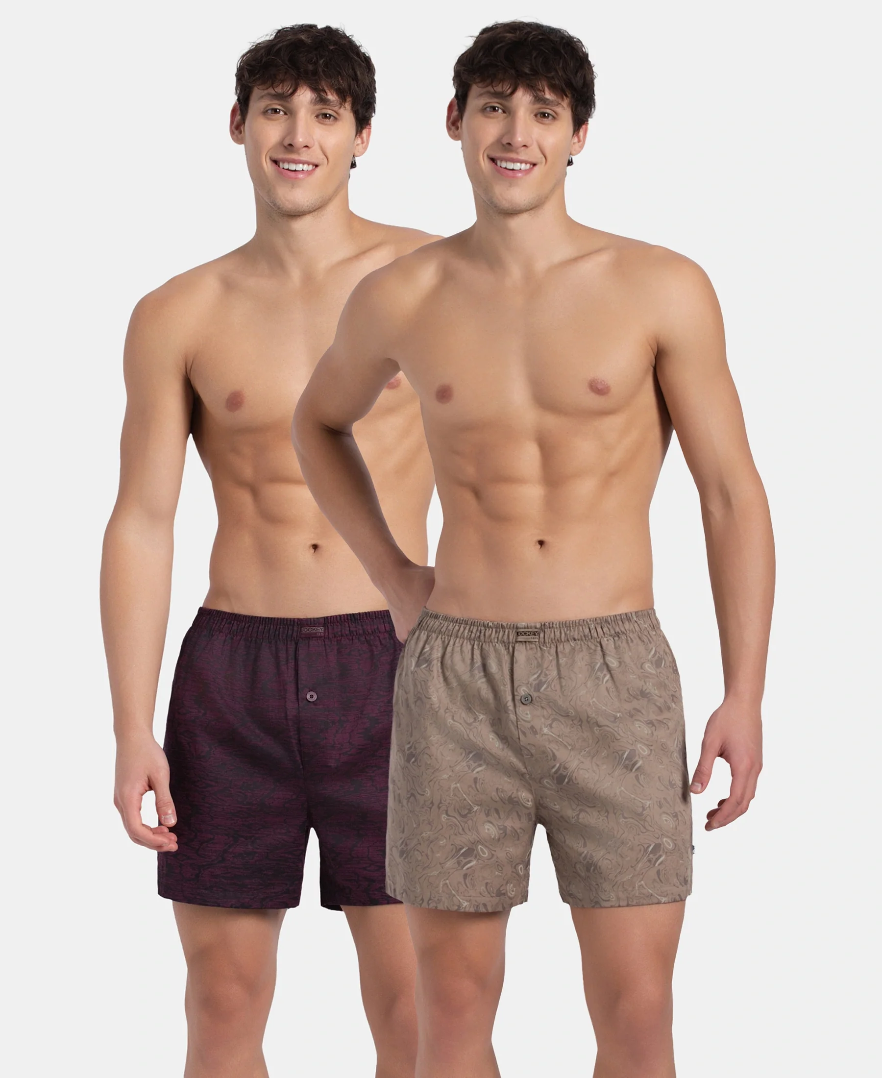 Super Combed Mercerized Cotton Woven Printed Inner Boxers with Ultrasoft and Durable Inner Waistband - Desert Taupe & Mauve Wine (Pack of 2) - Image 5