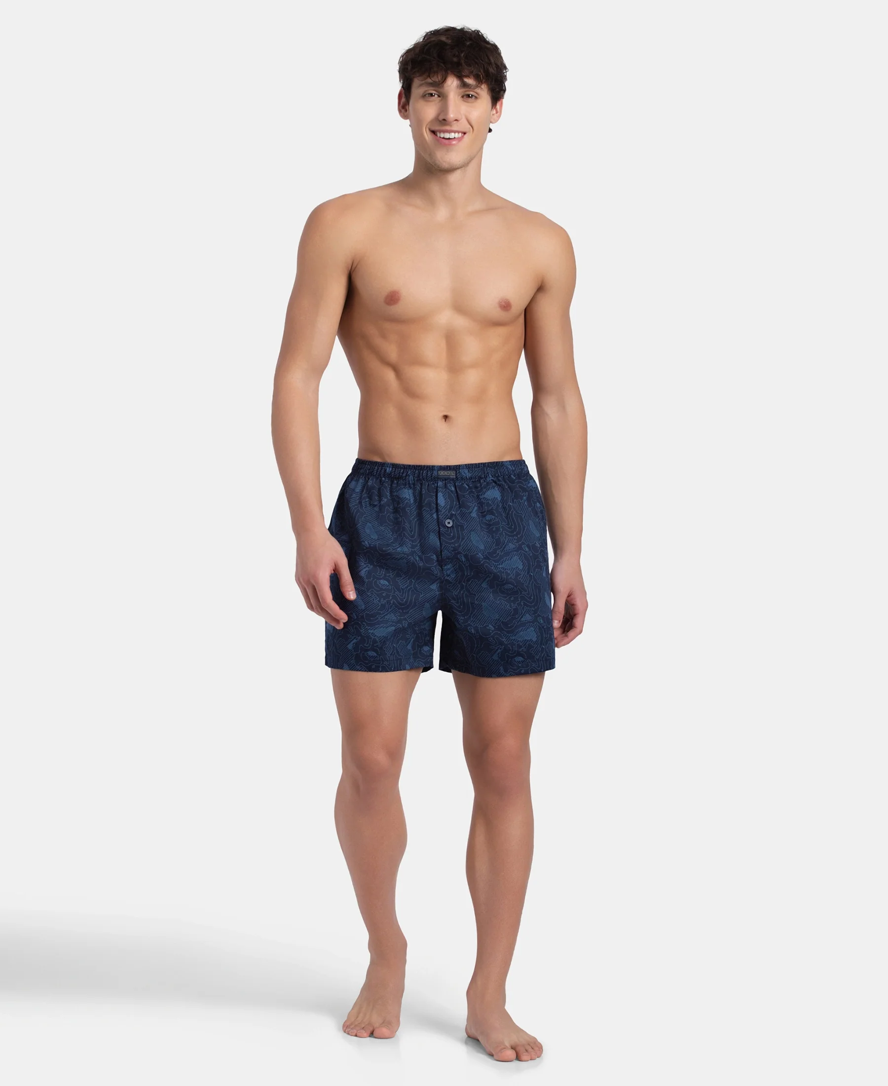 Super Combed Mercerized Cotton Woven Printed Inner Boxers with Ultrasoft and Durable Inner Waistband - Navy & Pewter (Pack of 2) - Image 9