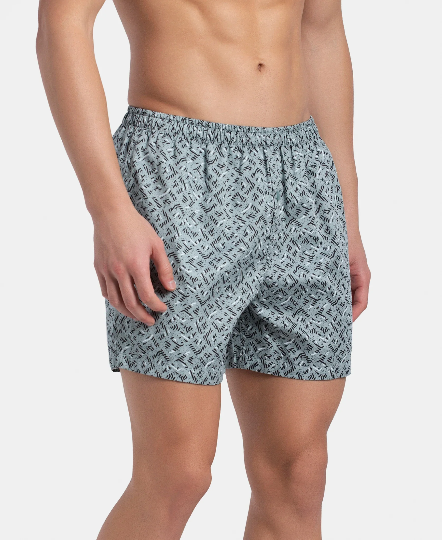 Super Combed Mercerized Cotton Woven Printed Inner Boxers with Ultrasoft and Durable Inner Waistband - Slate & Balsam Green (Pack of 2) - Image 4