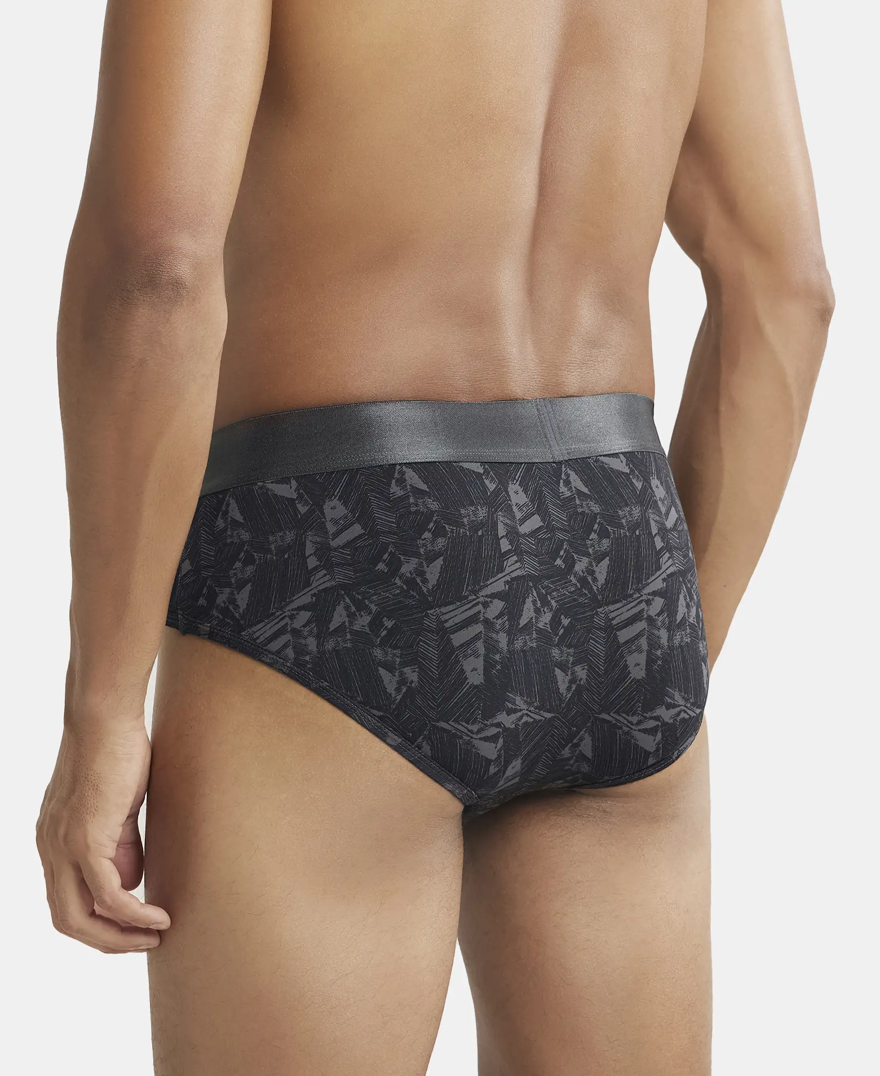 Tactel Microfiber Elastane Stretch Printed Brief with Moisture Move Properties - Ebony Grey Prints - Image 3