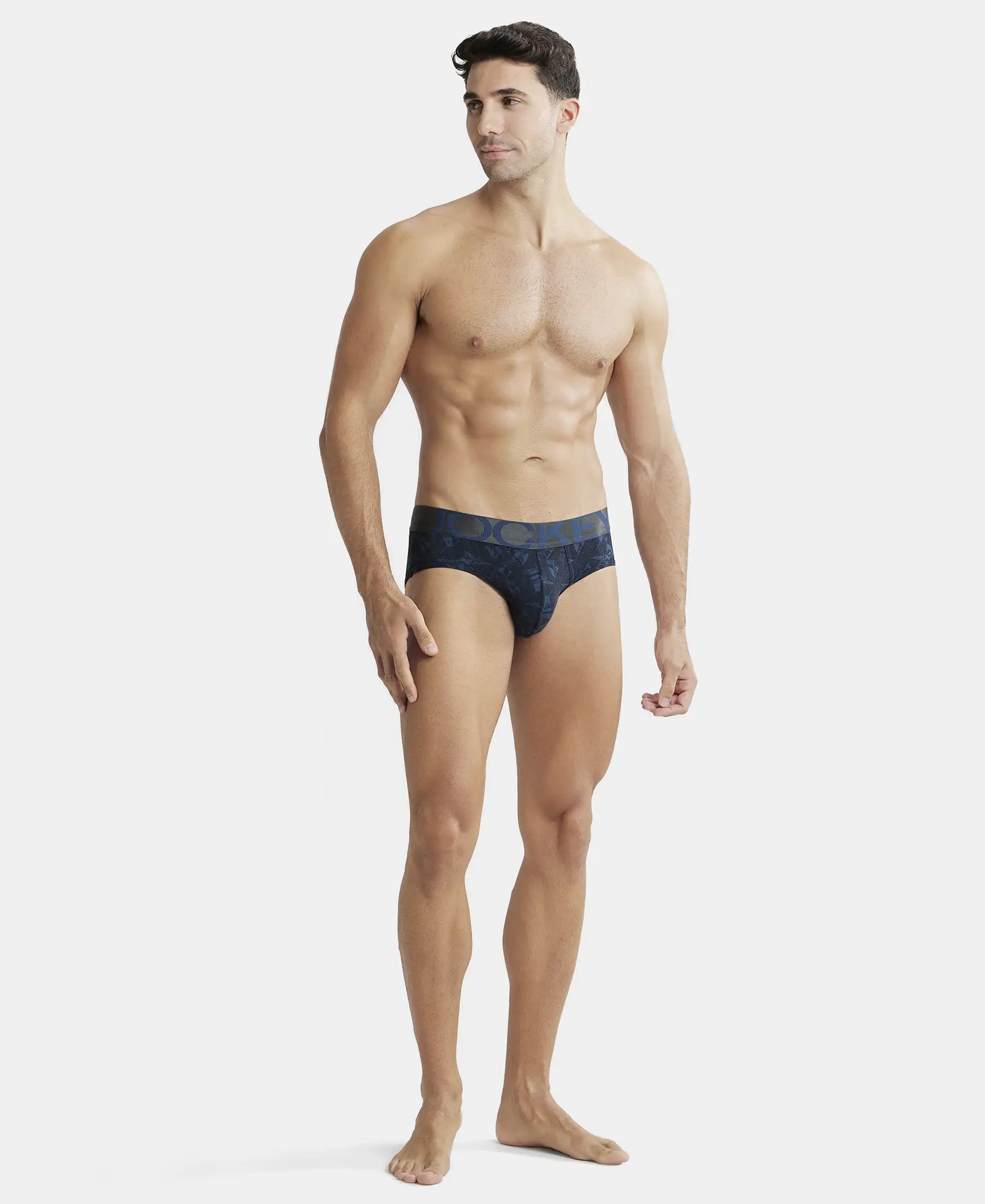 Tactel Microfiber Elastane Stretch Printed Brief with Moisture Move Properties - Petrol Base Printed - Image 4