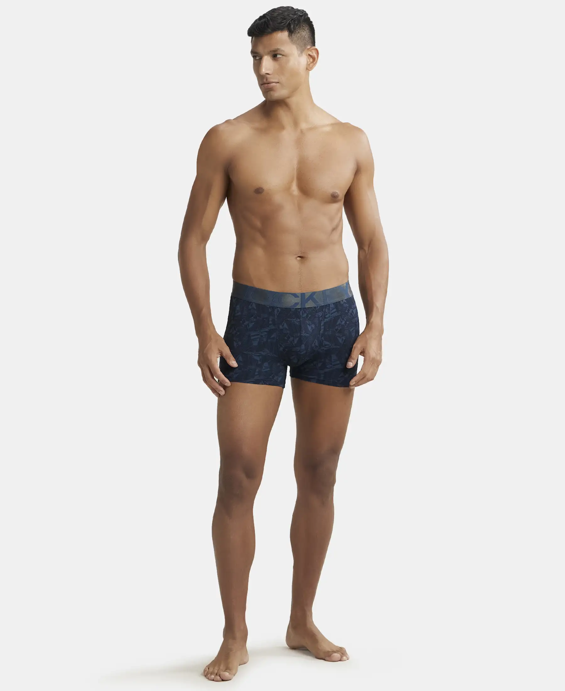 Tactel Microfiber Elastane Stretch Printed Trunk with Moisture Move Properties - Petrol Base Printed - Image 4