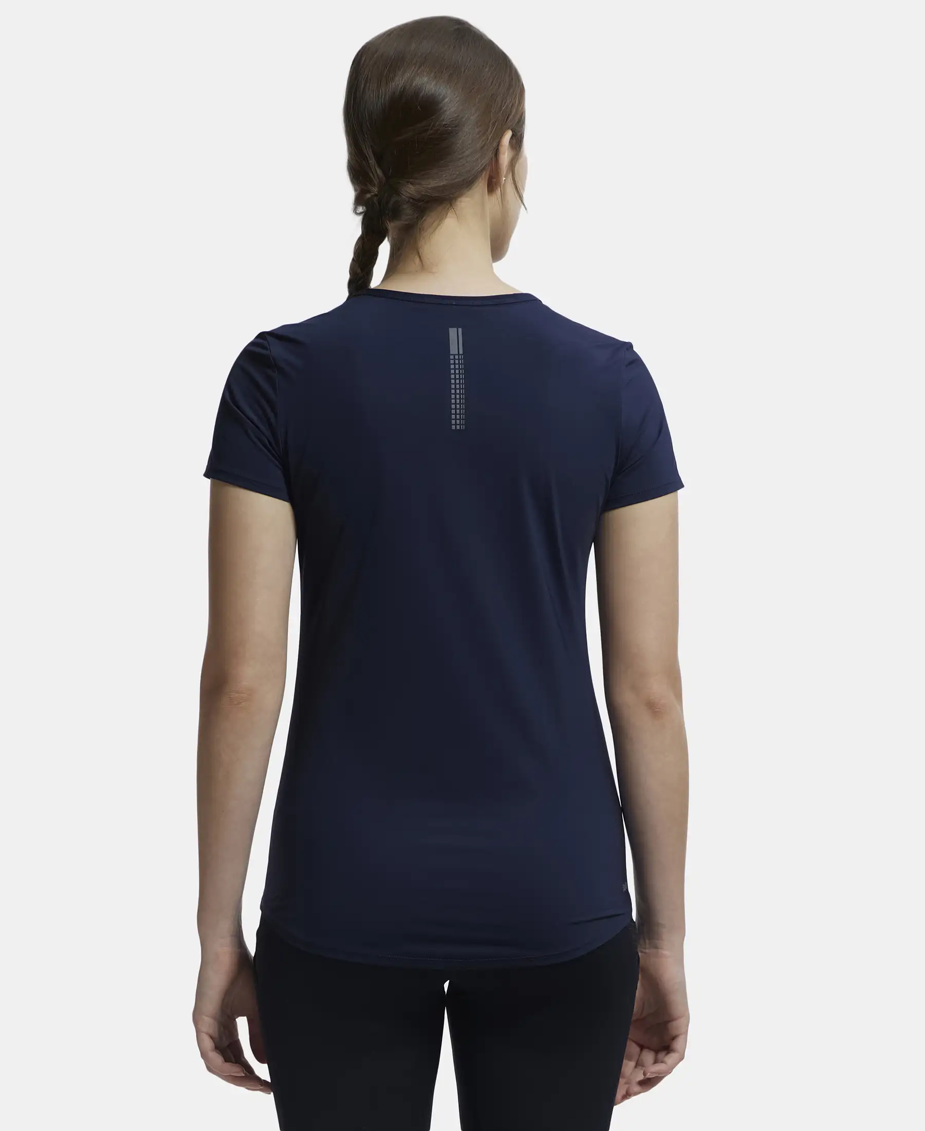 Tactel Microfiber Elastane Stretch Relaxed Fit Solid Curved Hem Styled Short Sleeve T-Shirt - Cosmic Sapphire - Image 3