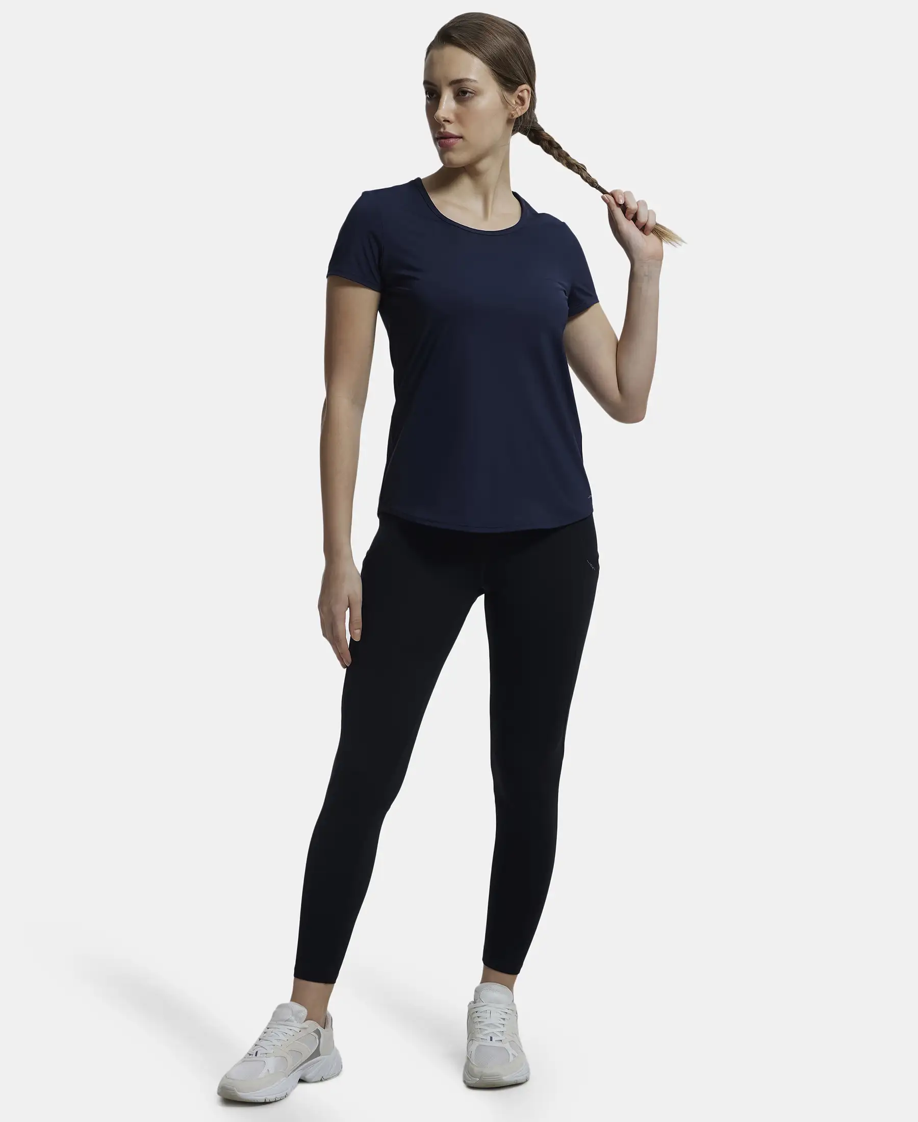 Tactel Microfiber Elastane Stretch Relaxed Fit Solid Curved Hem Styled Short Sleeve T-Shirt - Cosmic Sapphire - Image 4