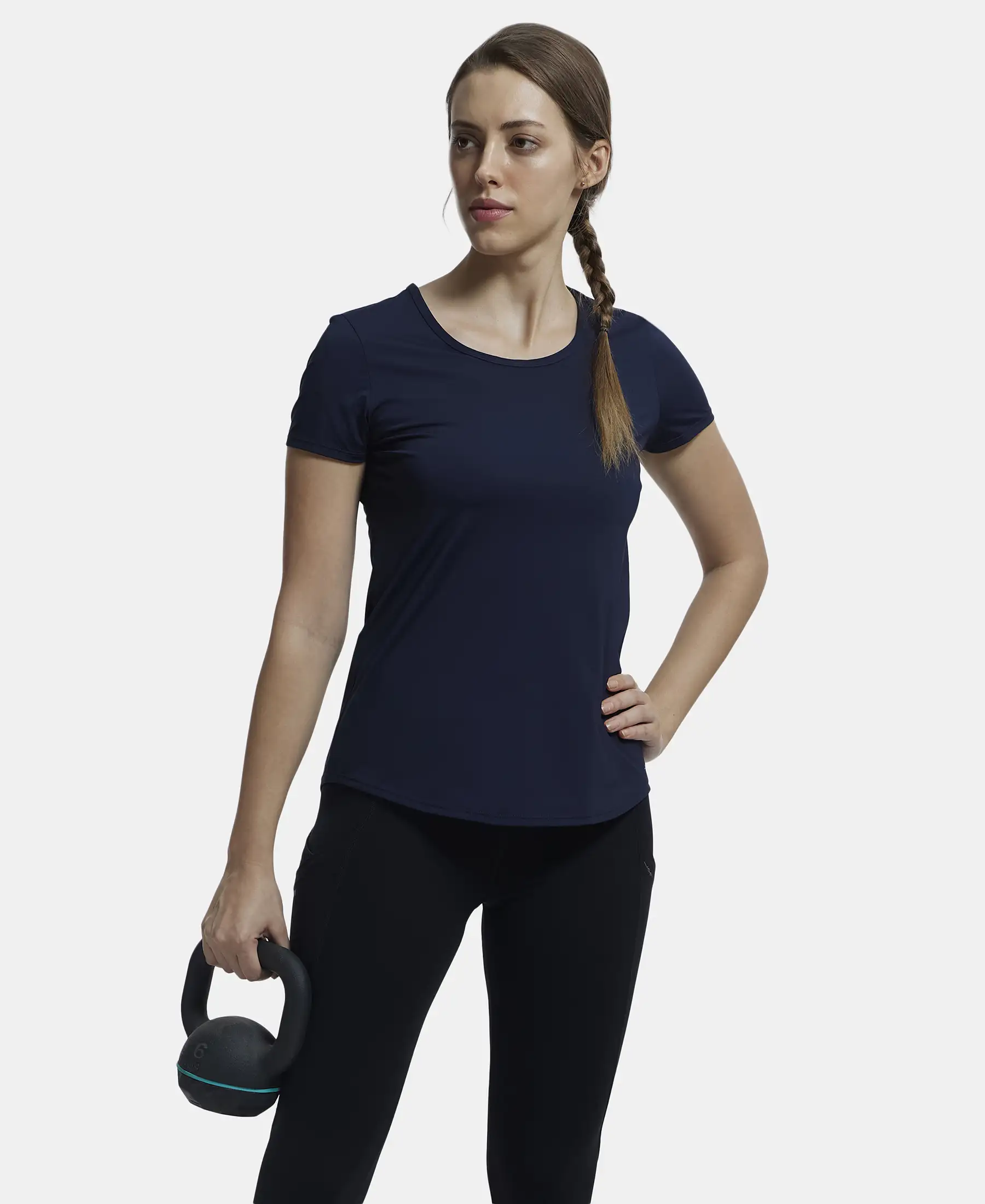 Tactel Microfiber Elastane Stretch Relaxed Fit Solid Curved Hem Styled Short Sleeve T-Shirt - Cosmic Sapphire - Image 6