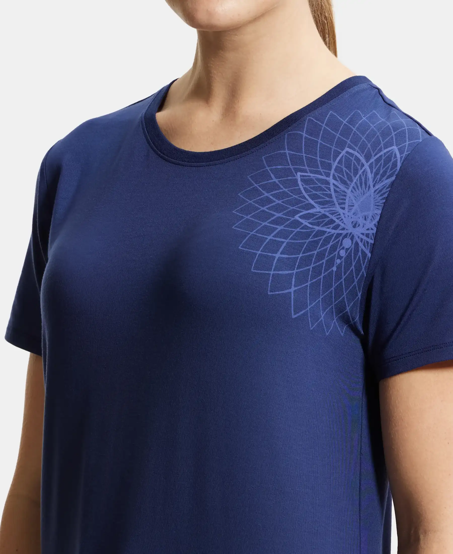 Tencel Lyocell Elastane Stretch Relaxed Fit Graphic Printed Half Sleeve T-Shirt - Medieval Blue - Image 7
