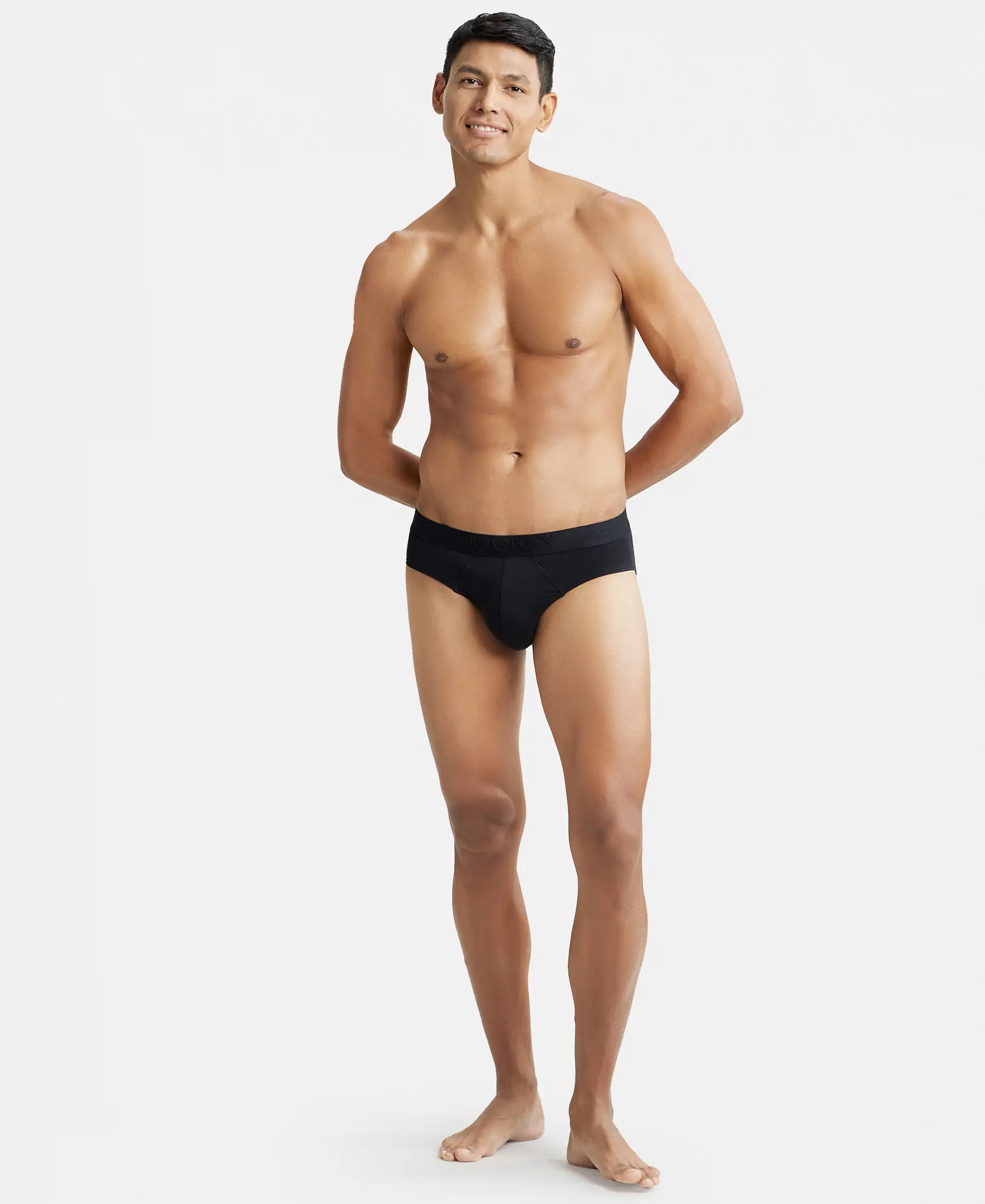 Tencel Micro Modal Cotton Elastane Stretch Solid Brief with Natural StayFresh Properties - Black - Image 4