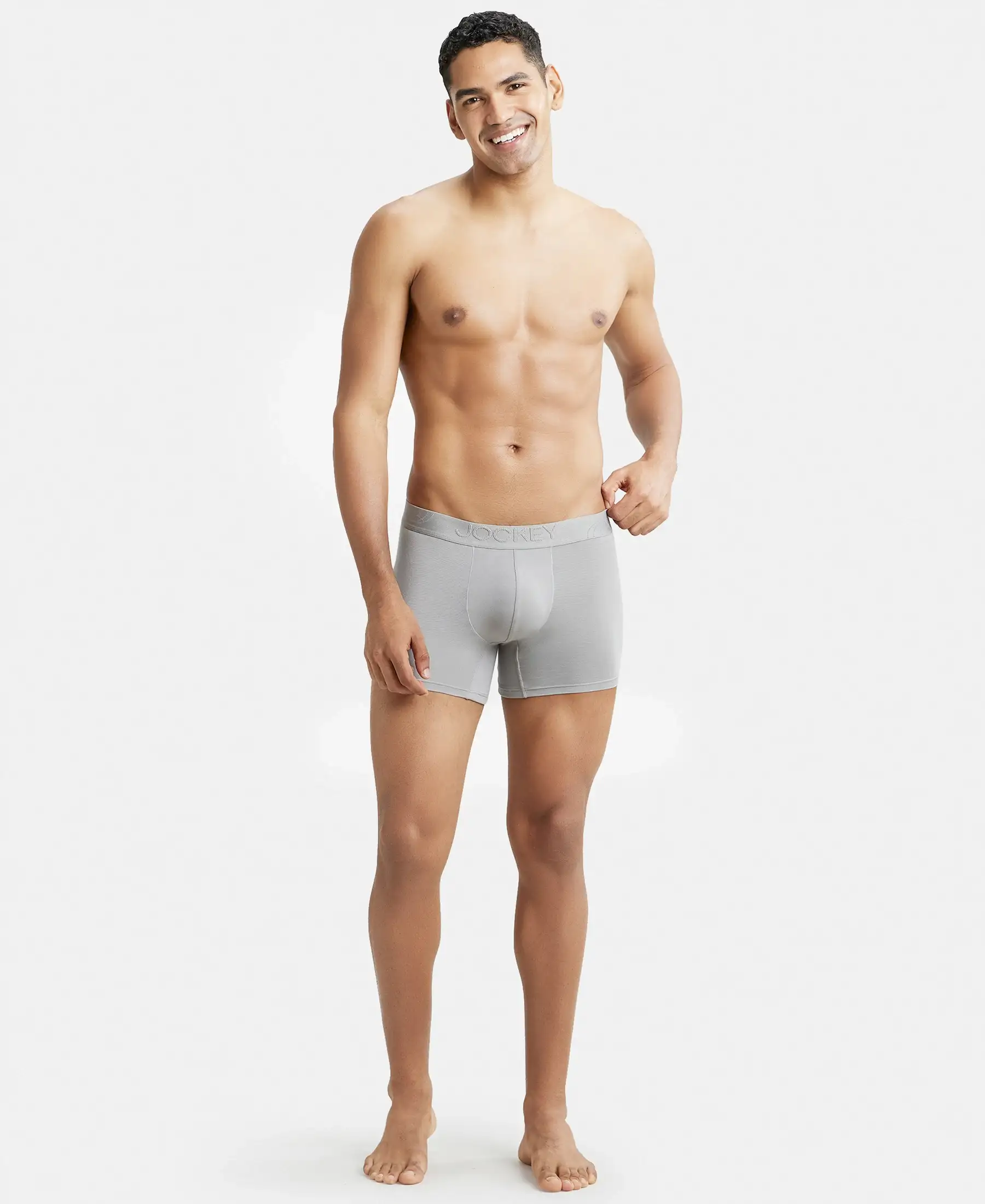 Tencel Micro Modal Cotton Elastane Stretch Solid Trunk with Natural StayFresh Properties - Bright Light Grey - Image 4