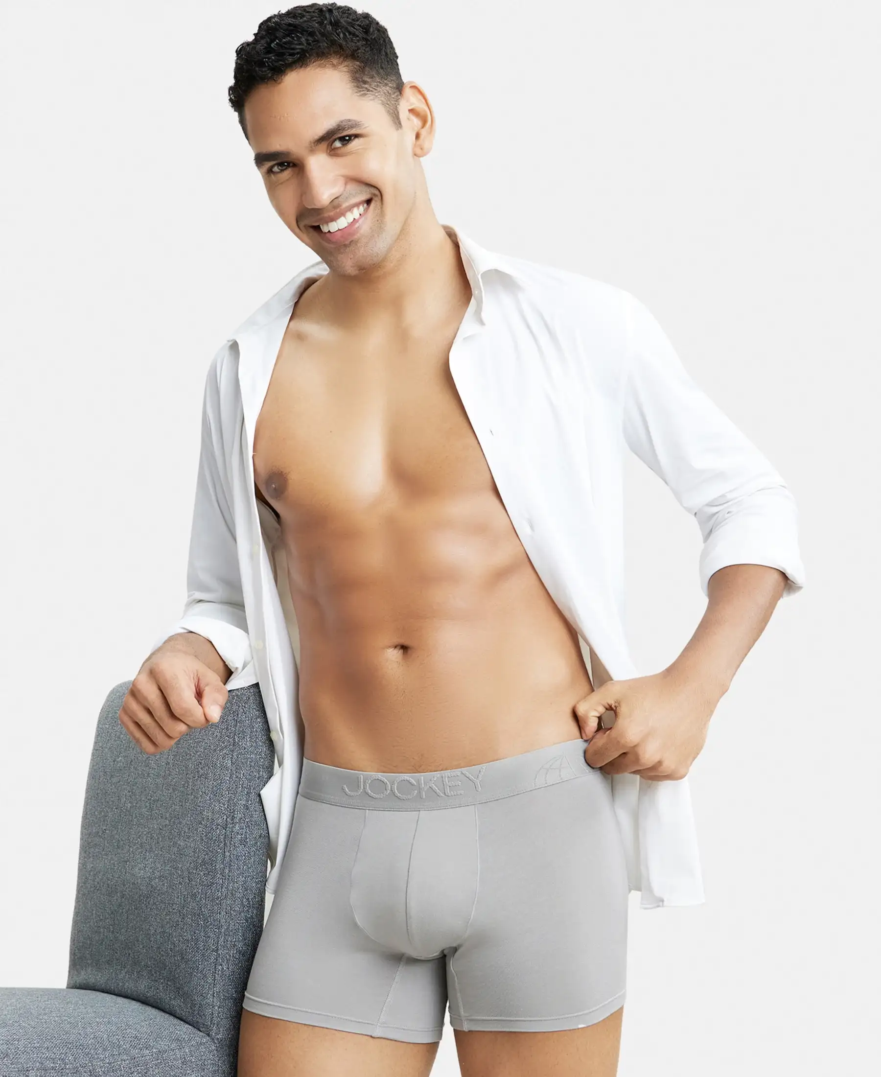 Tencel Micro Modal Cotton Elastane Stretch Solid Trunk with Natural StayFresh Properties - Bright Light Grey - Image 5