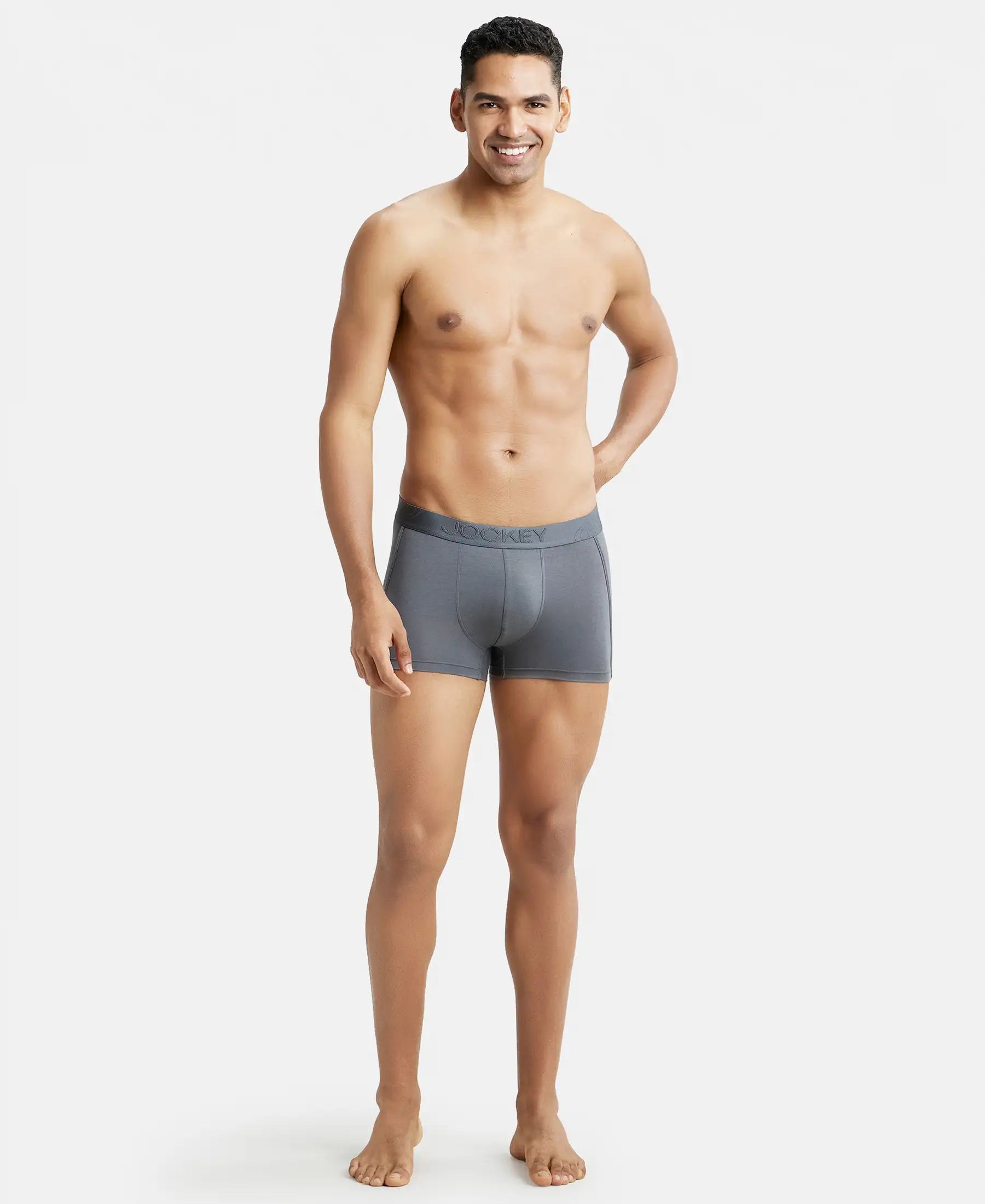 Tencel Micro Modal Cotton Elastane Stretch Solid Trunk with Natural StayFresh Properties - Gun Metal - Image 4