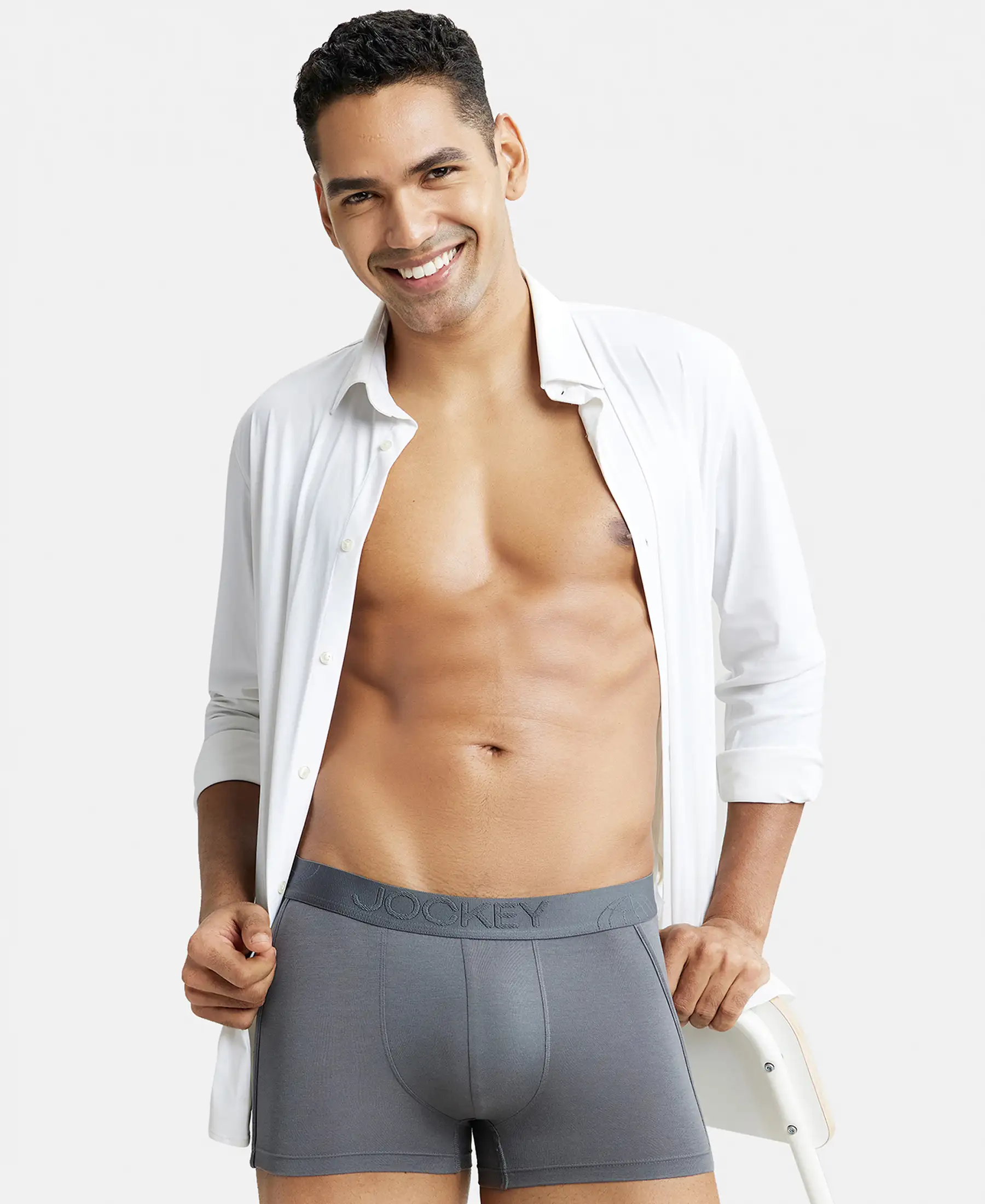 Tencel Micro Modal Cotton Elastane Stretch Solid Trunk with Natural StayFresh Properties - Gun Metal - Image 5