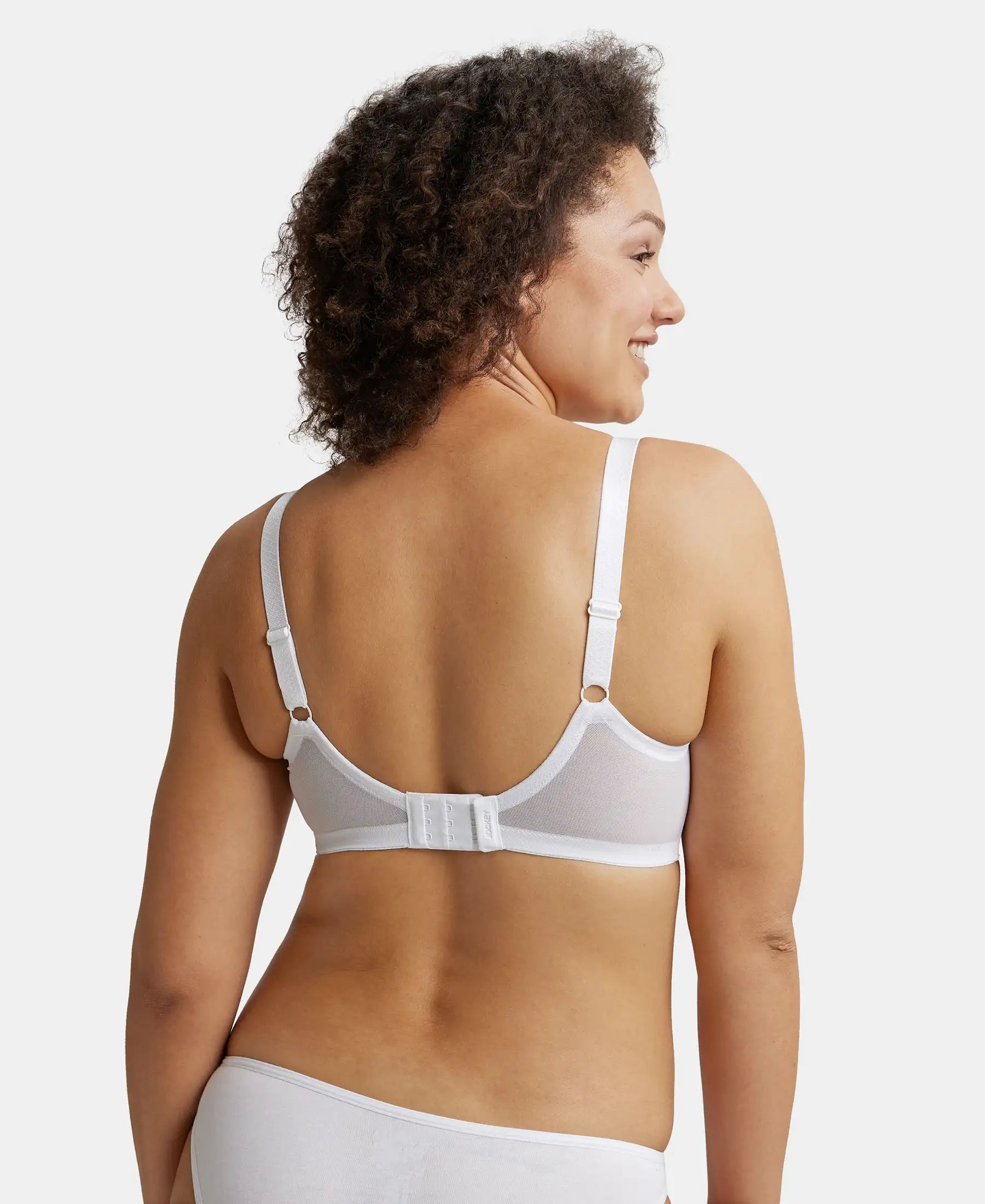 Under-Wired Non-Padded Soft Touch Microfiber Elastane Stretch Full Coverage Minimizer Bra with Broad Wings - White - Image 3