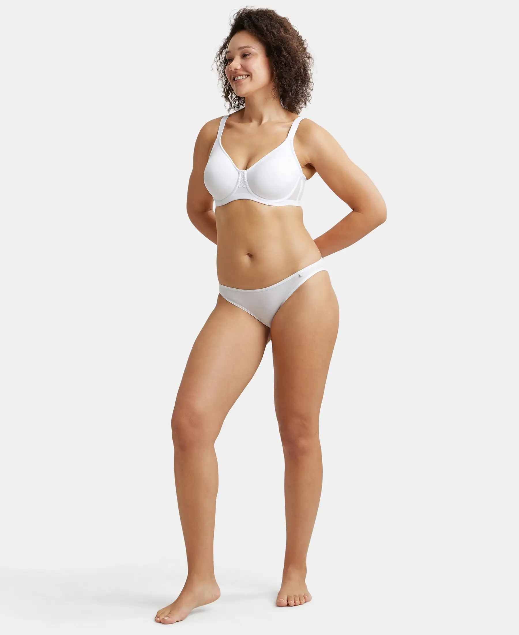 Under-Wired Non-Padded Soft Touch Microfiber Elastane Stretch Full Coverage Minimizer Bra with Broad Wings - White - Image 4